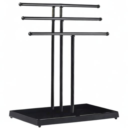 AUTODECO Jewelry Organizer Stand 3 Tier Tabletop Bracelet Rings Watches Necklace Display with Tray Great for Women Black