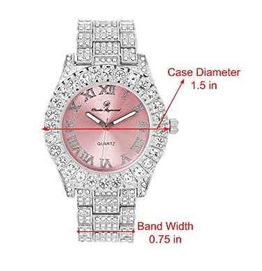 Charles Raymond Women's Big Rocks Bezel Colored Dial with Roman Numerals Fully Iced Out Watch - ST10327LA