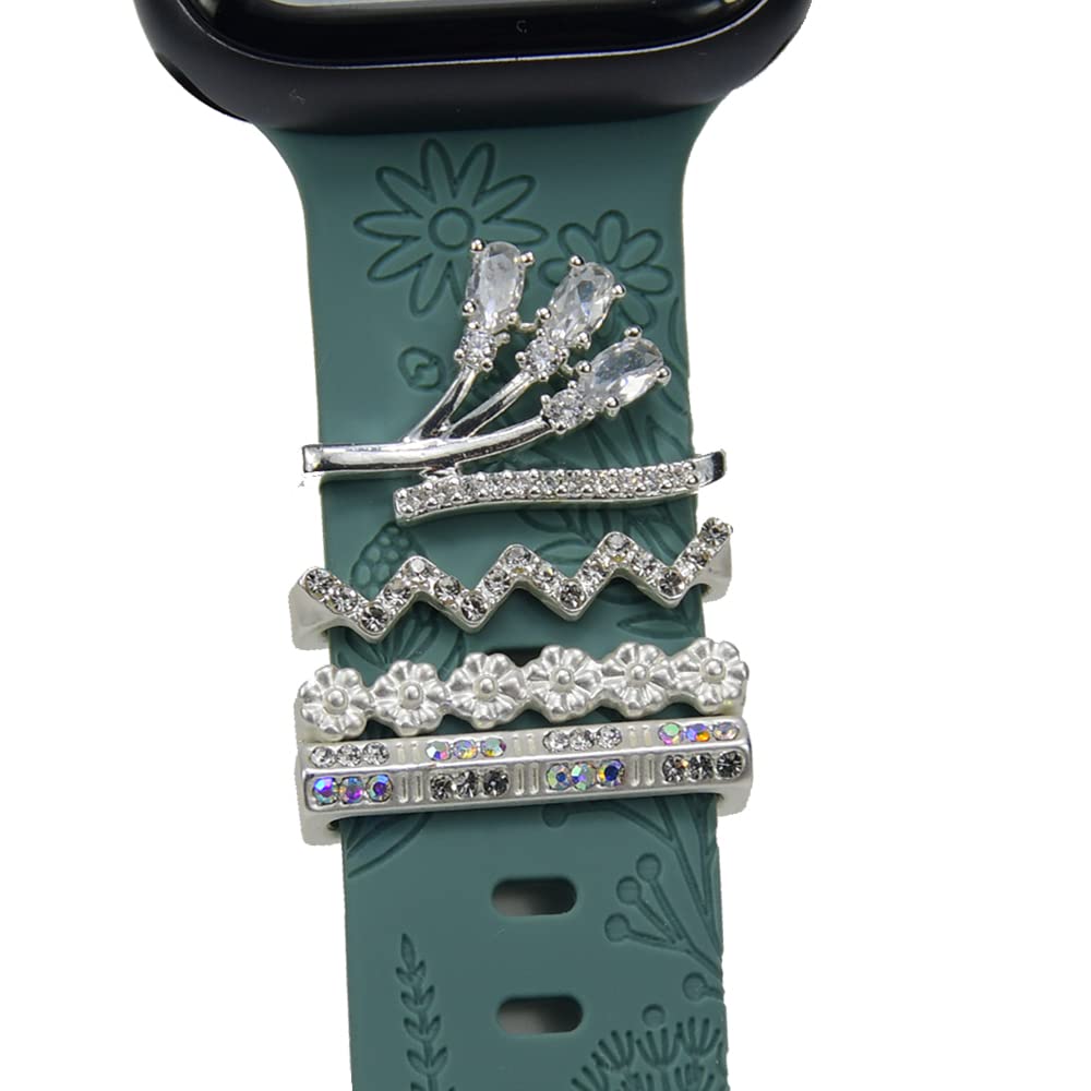Watch Band Charms, Decorative Rings Loops Charms Compatible with Apple Silicone Watch Bands for Women 49mm 45mm 44mm 42mm 41mm 40mm 38mm , Metal Jewelry Watch Band Accessories Charms for iwatch band Series se 9 8 7 6 5 4 3 2 1 Samsung Galaxy watch 5/Pro/4