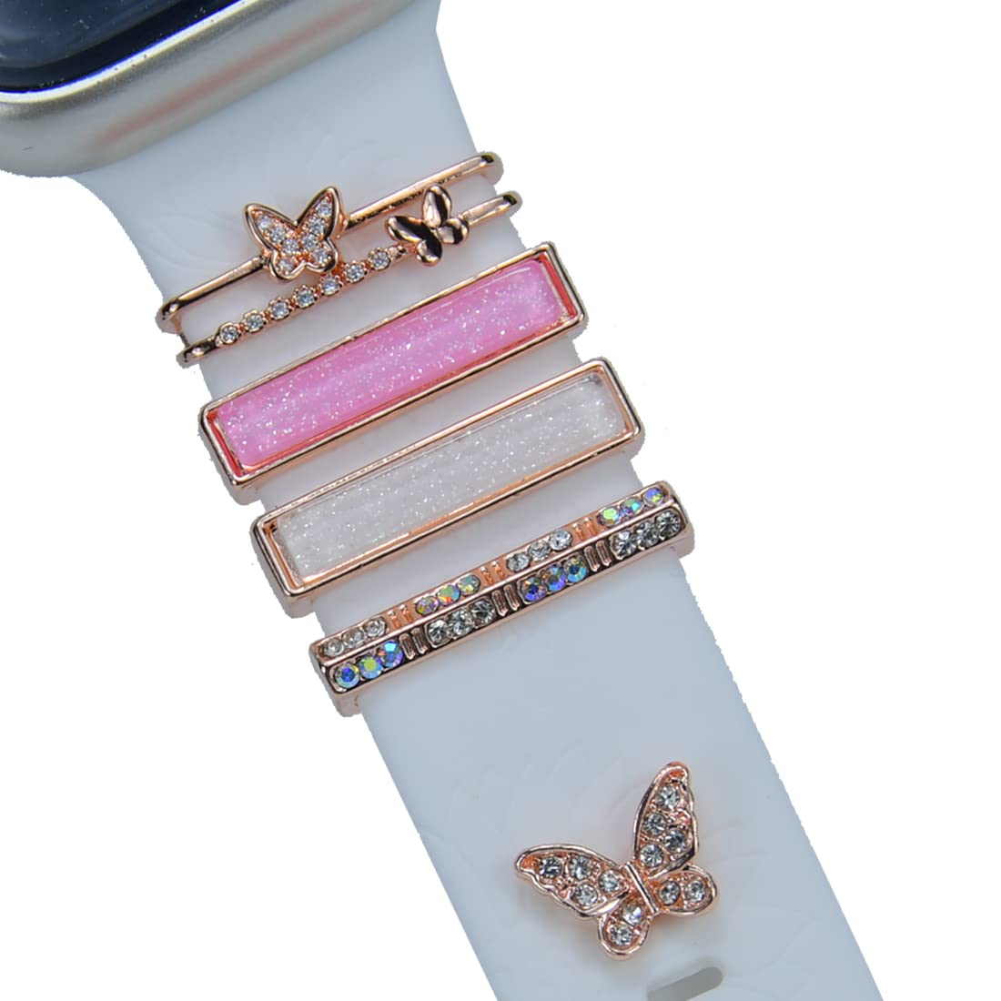 Watch Band Charms, Decorative Rings Loops Charms Compatible with Apple Silicone Watch Bands for Women 49mm 45mm 44mm 42mm 41mm 40mm 38mm , Metal Jewelry Watch Band Accessories Charms for iwatch band Series se 9 8 7 6 5 4 3 2 1 Samsung Galaxy watch 5/Pro/4