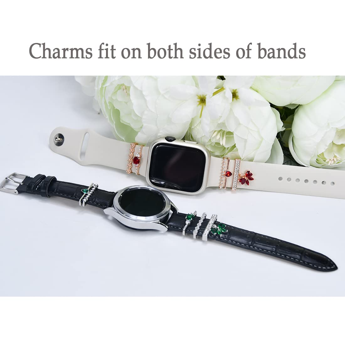 Watch Band Charms, Decorative Rings Loops Charms Compatible with Apple Silicone Watch Bands for Women 49mm 45mm 44mm 42mm 41mm 40mm 38mm , Metal Jewelry Watch Band Accessories Charms for iwatch band Series se 9 8 7 6 5 4 3 2 1 Samsung Galaxy watch 5/Pro/4