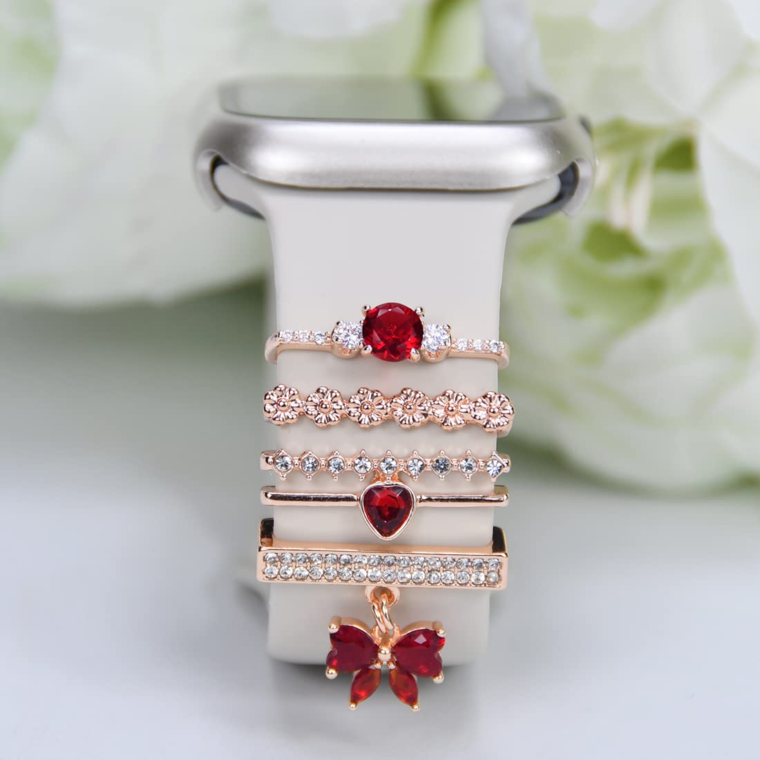 Watch Band Charms, Decorative Rings Loops Charms Compatible with Apple Silicone Watch Bands for Women 49mm 45mm 44mm 42mm 41mm 40mm 38mm , Metal Jewelry Watch Band Accessories Charms for iwatch band Series se 9 8 7 6 5 4 3 2 1 Samsung Galaxy watch 5/Pro/4