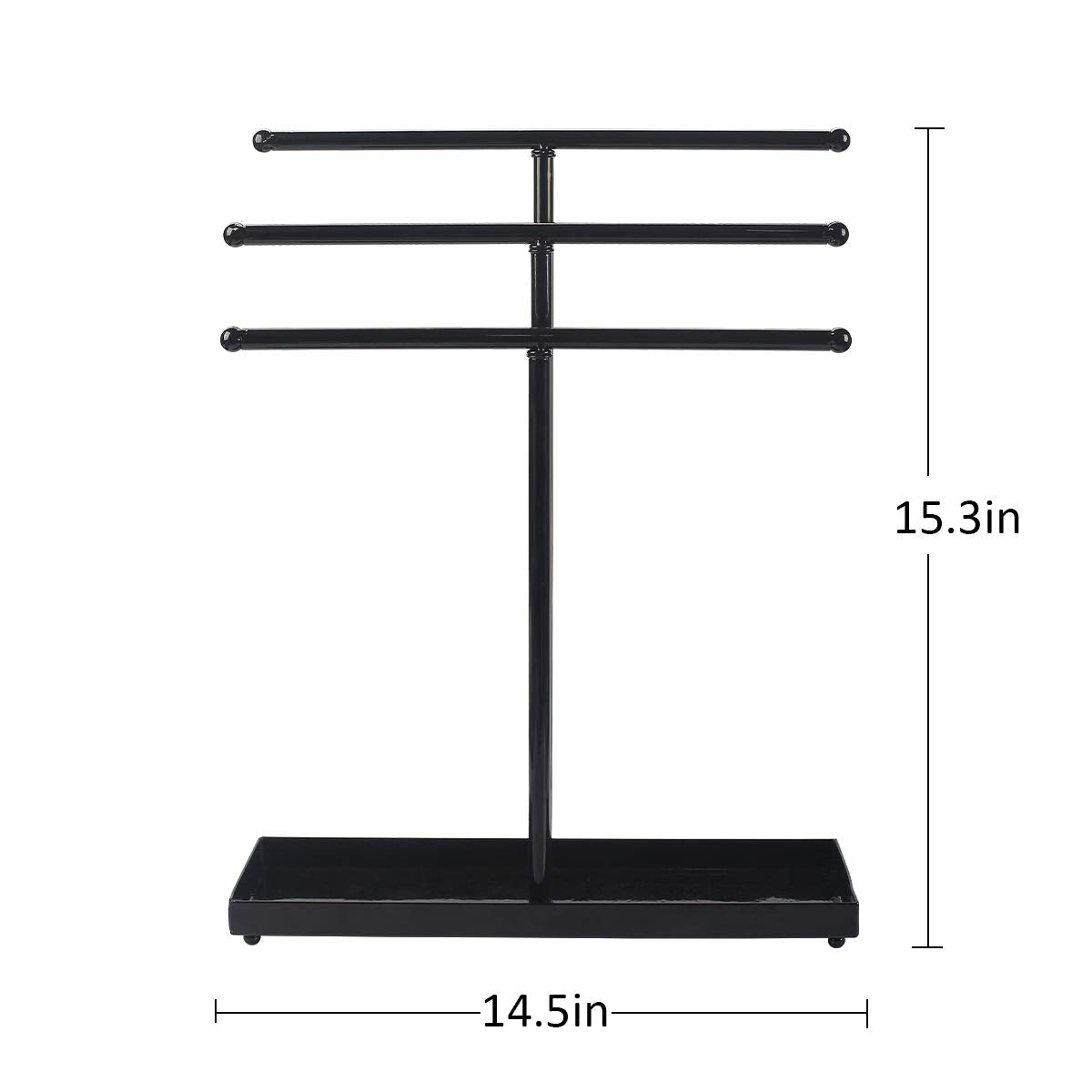 AUTODECO Jewelry Organizer Stand 3 Tier Tabletop Bracelet Rings Watches Necklace Display with Tray Great for Women Black