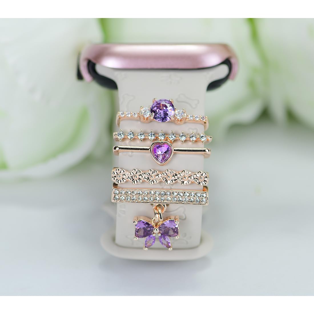 Watch Band Charms, Decorative Rings Loops Charms Compatible with Apple Silicone Watch Bands for Women 49mm 45mm 44mm 42mm 41mm 40mm 38mm , Metal Jewelry Watch Band Accessories Charms for iwatch band Series se 9 8 7 6 5 4 3 2 1 Samsung Galaxy watch 5/Pro/4