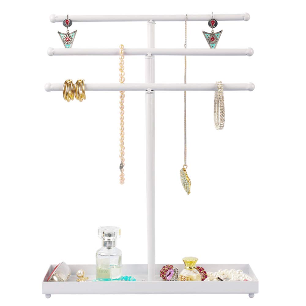 AUTODECO Jewelry Organizer Stand 3 Tier Tabletop Bracelet Rings Watches Necklace Display with Tray Great for Women Black