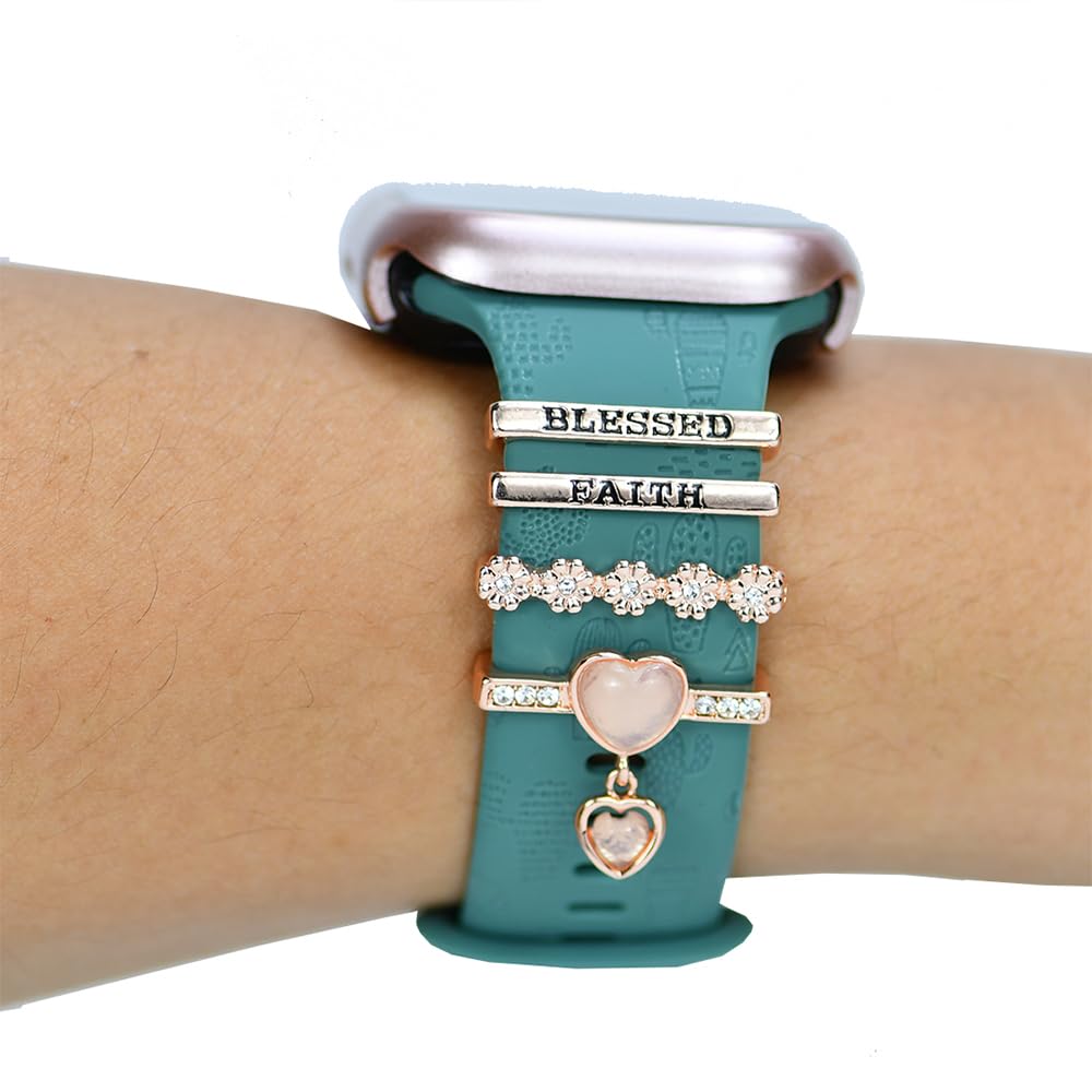 Watch Band Charms, Decorative Rings Loops Charms Compatible with Apple Silicone Watch Bands for Women 49mm 45mm 44mm 42mm 41mm 40mm 38mm , Metal Jewelry Watch Band Accessories Charms for iwatch band Series se 9 8 7 6 5 4 3 2 1 Samsung Galaxy watch 5/Pro/4