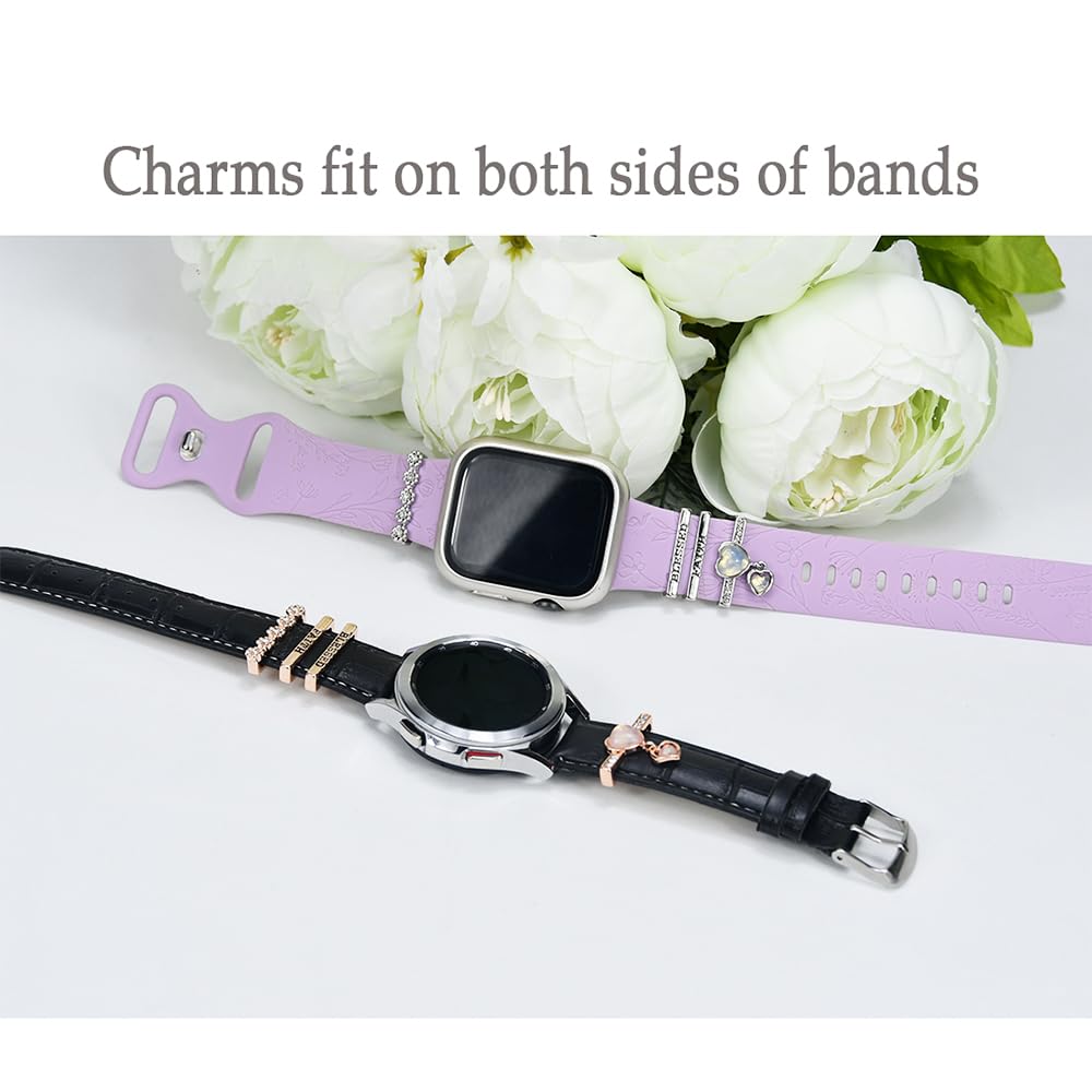 Watch Band Charms, Decorative Rings Loops Charms Compatible with Apple Silicone Watch Bands for Women 49mm 45mm 44mm 42mm 41mm 40mm 38mm , Metal Jewelry Watch Band Accessories Charms for iwatch band Series se 9 8 7 6 5 4 3 2 1 Samsung Galaxy watch 5/Pro/4