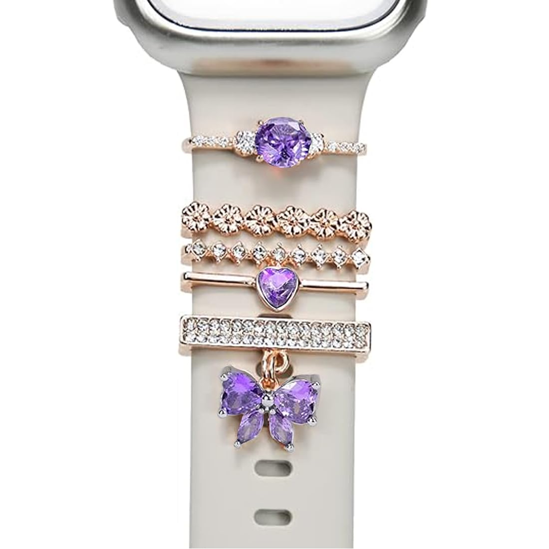 Watch Band Charms, Decorative Rings Loops Charms Compatible with Apple Silicone Watch Bands for Women 49mm 45mm 44mm 42mm 41mm 40mm 38mm , Metal Jewelry Watch Band Accessories Charms for iwatch band Series se 9 8 7 6 5 4 3 2 1 Samsung Galaxy watch 5/Pro/4