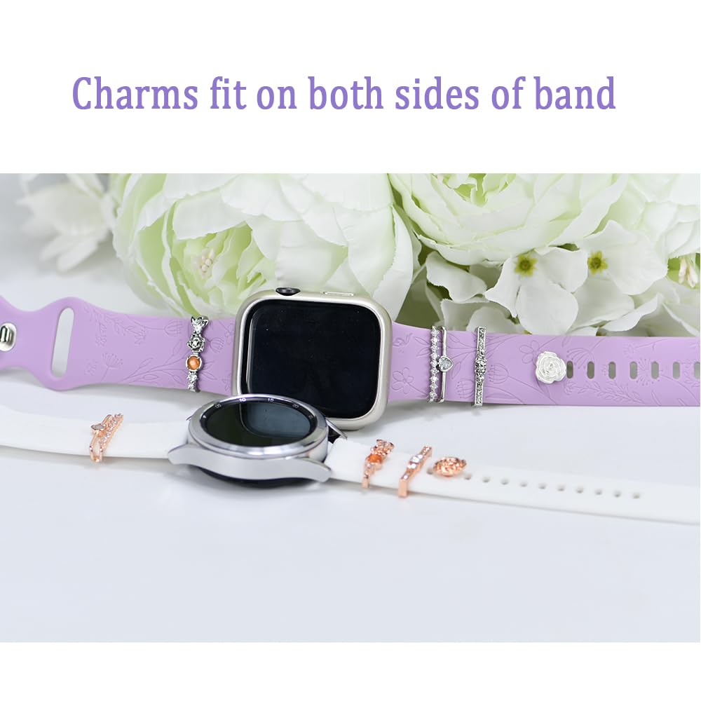 Watch Band Charms, Decorative Rings Loops Charms Compatible with Apple Silicone Watch Bands for Women 49mm 45mm 44mm 42mm 41mm 40mm 38mm , Metal Jewelry Watch Band Accessories Charms for iwatch band Series se 9 8 7 6 5 4 3 2 1 Samsung Galaxy watch 5/Pro/4