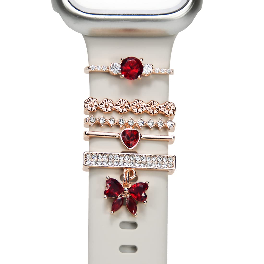 Watch Band Charms, Decorative Rings Loops Charms Compatible with Apple Silicone Watch Bands for Women 49mm 45mm 44mm 42mm 41mm 40mm 38mm , Metal Jewelry Watch Band Accessories Charms for iwatch band Series se 9 8 7 6 5 4 3 2 1 Samsung Galaxy watch 5/Pro/4