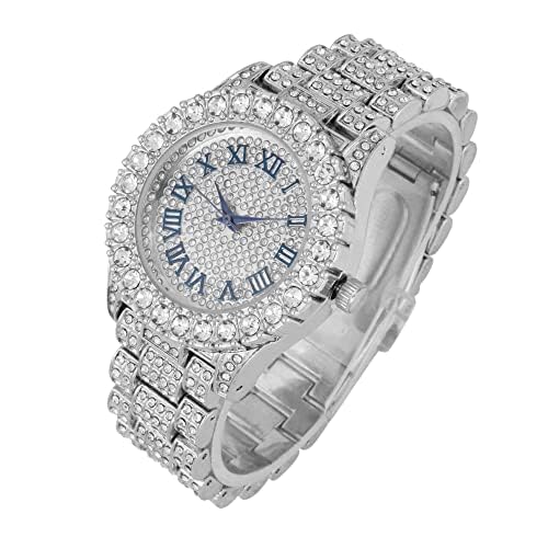 Charles Raymond Women's Big Rocks Bezel Colored Dial with Roman Numerals Fully Iced Out Watch - ST10327LA