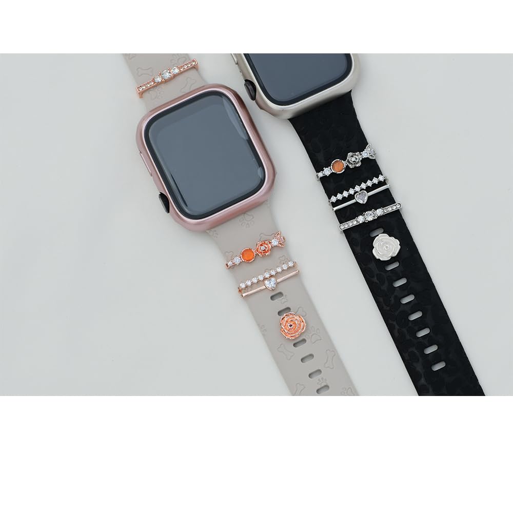 Watch Band Charms, Decorative Rings Loops Charms Compatible with Apple Silicone Watch Bands for Women 49mm 45mm 44mm 42mm 41mm 40mm 38mm , Metal Jewelry Watch Band Accessories Charms for iwatch band Series se 9 8 7 6 5 4 3 2 1 Samsung Galaxy watch 5/Pro/4