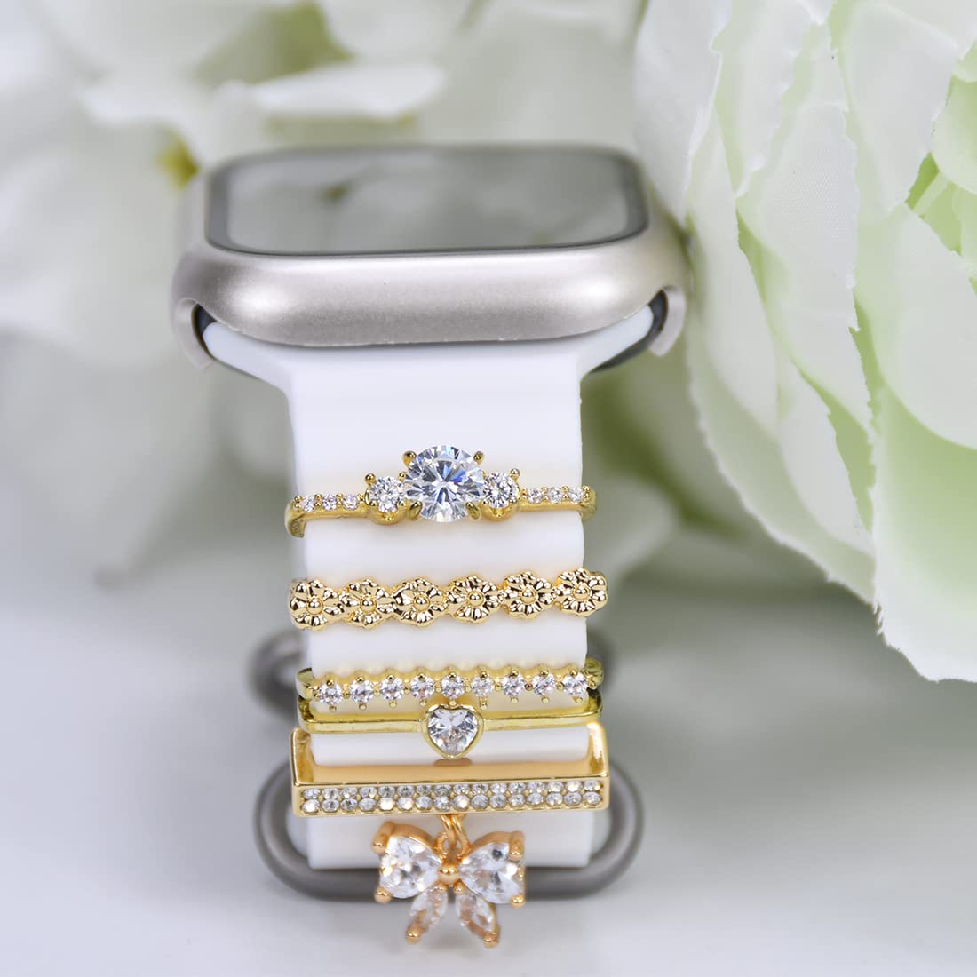 Watch Band Charms, Decorative Rings Loops Charms Compatible with Apple Silicone Watch Bands for Women 49mm 45mm 44mm 42mm 41mm 40mm 38mm , Metal Jewelry Watch Band Accessories Charms for iwatch band Series se 9 8 7 6 5 4 3 2 1 Samsung Galaxy watch 5/Pro/4