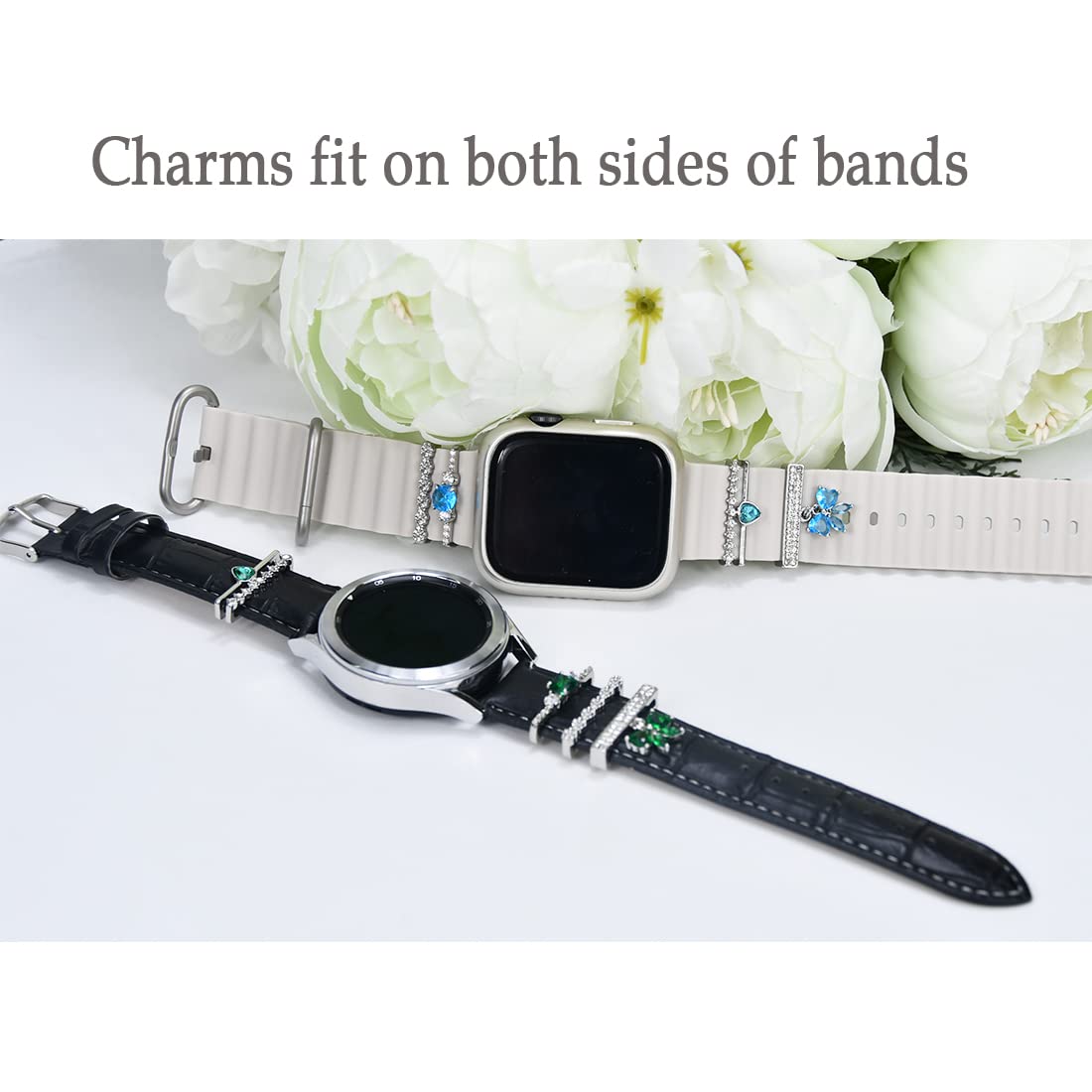 Watch Band Charms, Decorative Rings Loops Charms Compatible with Apple Silicone Watch Bands for Women 49mm 45mm 44mm 42mm 41mm 40mm 38mm , Metal Jewelry Watch Band Accessories Charms for iwatch band Series se 9 8 7 6 5 4 3 2 1 Samsung Galaxy watch 5/Pro/4