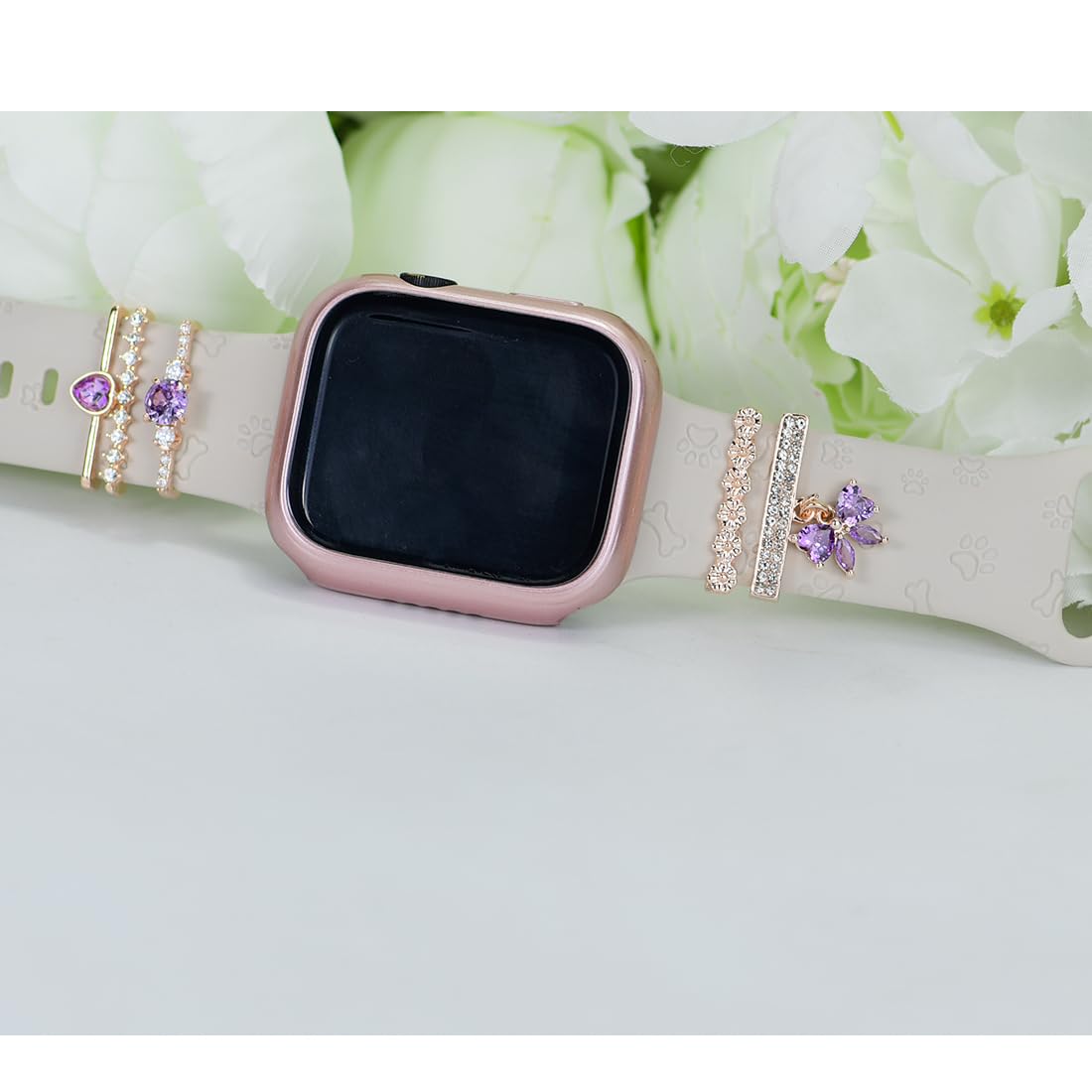 Watch Band Charms, Decorative Rings Loops Charms Compatible with Apple Silicone Watch Bands for Women 49mm 45mm 44mm 42mm 41mm 40mm 38mm , Metal Jewelry Watch Band Accessories Charms for iwatch band Series se 9 8 7 6 5 4 3 2 1 Samsung Galaxy watch 5/Pro/4
