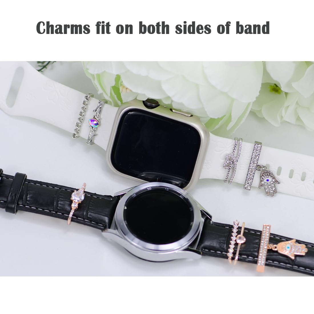 Watch Band Charms, Decorative Rings Loops Charms Compatible with Apple Silicone Watch Bands for Women 49mm 45mm 44mm 42mm 41mm 40mm 38mm , Metal Jewelry Watch Band Accessories Charms for iwatch band Series se 9 8 7 6 5 4 3 2 1 Samsung Galaxy watch 5/Pro/4