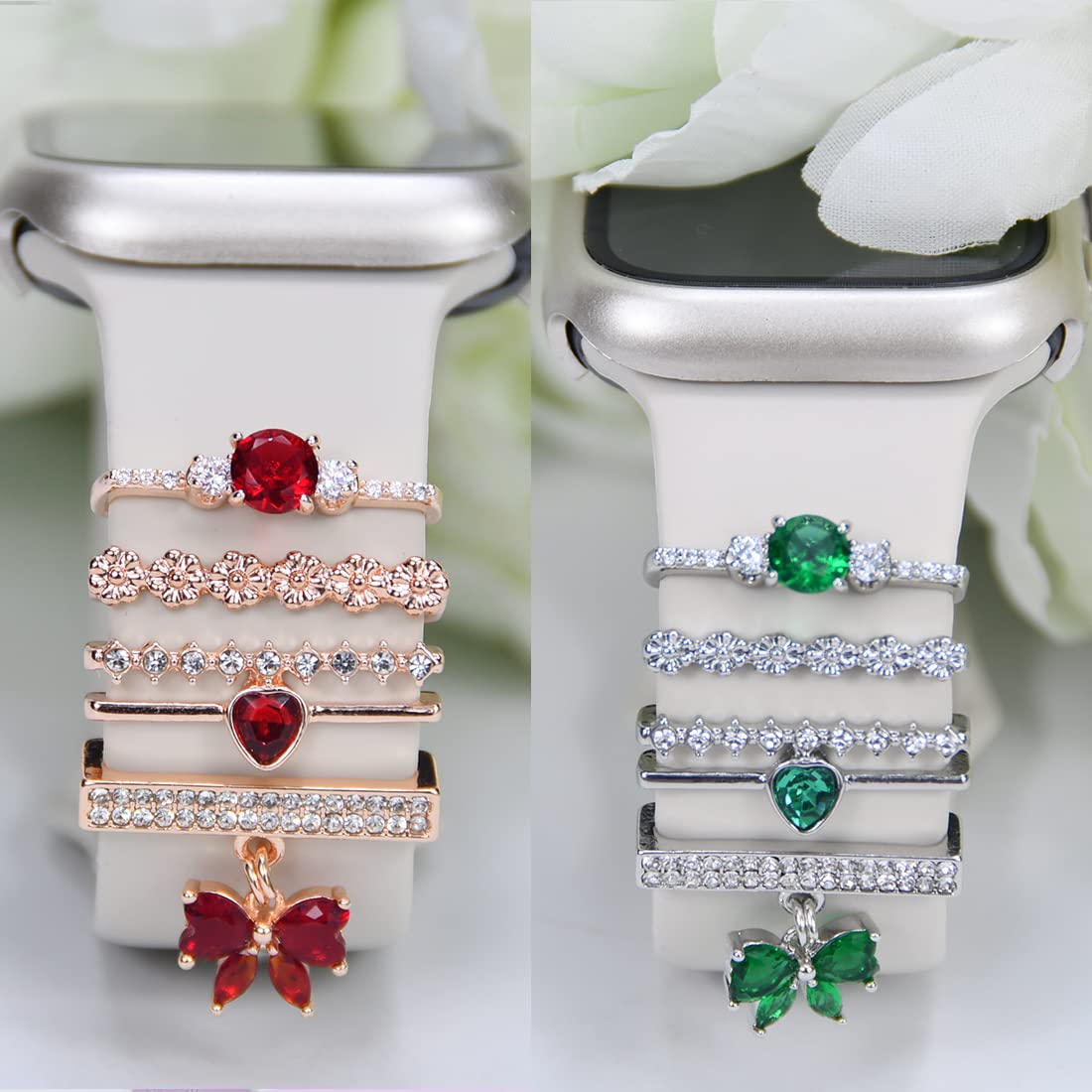 Watch Band Charms, Decorative Rings Loops Charms Compatible with Apple Silicone Watch Bands for Women 49mm 45mm 44mm 42mm 41mm 40mm 38mm , Metal Jewelry Watch Band Accessories Charms for iwatch band Series se 9 8 7 6 5 4 3 2 1 Samsung Galaxy watch 5/Pro/4