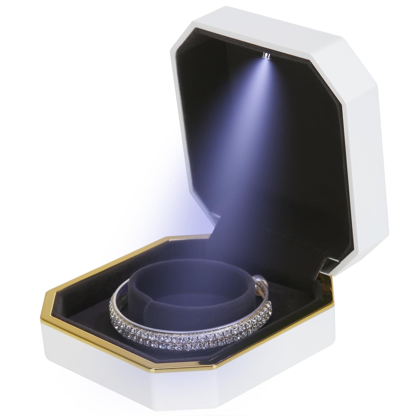 Luxury LED Jewelry Bracelet Gift Box with LED Light, Velvet Small Jewelry Box Storage Case Organizer Holder for Wedding, Engagement, Proposal, Birthday and Anniversary (Black)
