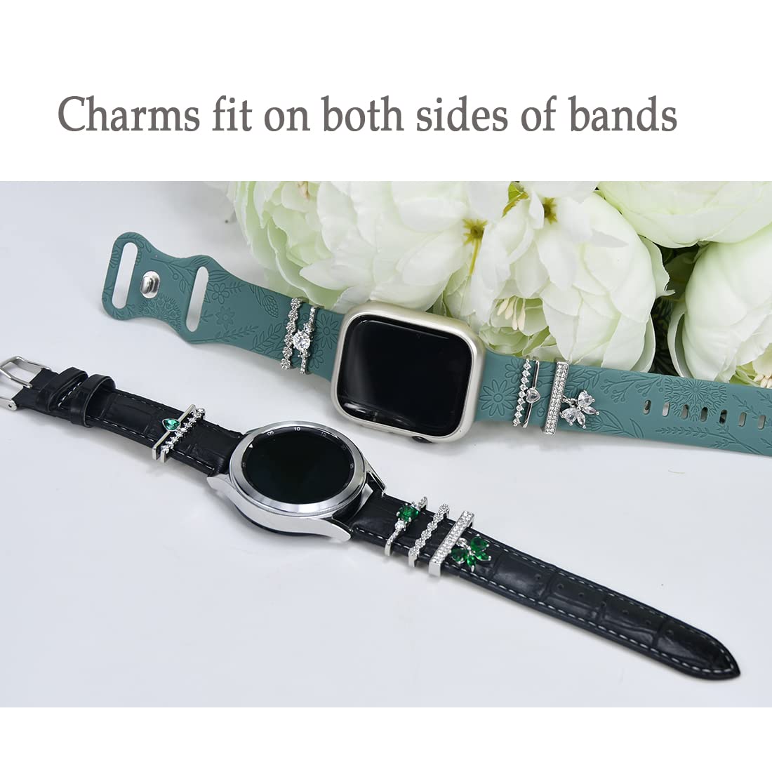 Watch Band Charms, Decorative Rings Loops Charms Compatible with Apple Silicone Watch Bands for Women 49mm 45mm 44mm 42mm 41mm 40mm 38mm , Metal Jewelry Watch Band Accessories Charms for iwatch band Series se 9 8 7 6 5 4 3 2 1 Samsung Galaxy watch 5/Pro/4