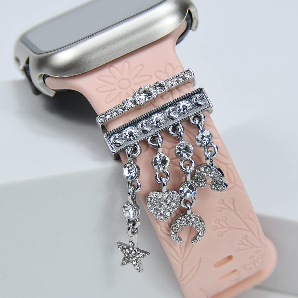 Watch Band Charms, Decorative Rings Loops Charms Compatible with Apple Silicone Watch Bands for Women 49mm 45mm 44mm 42mm 41mm 40mm 38mm , Metal Jewelry Watch Band Accessories Charms for iwatch band Series se 9 8 7 6 5 4 3 2 1 Samsung Galaxy watch 5/Pro/4