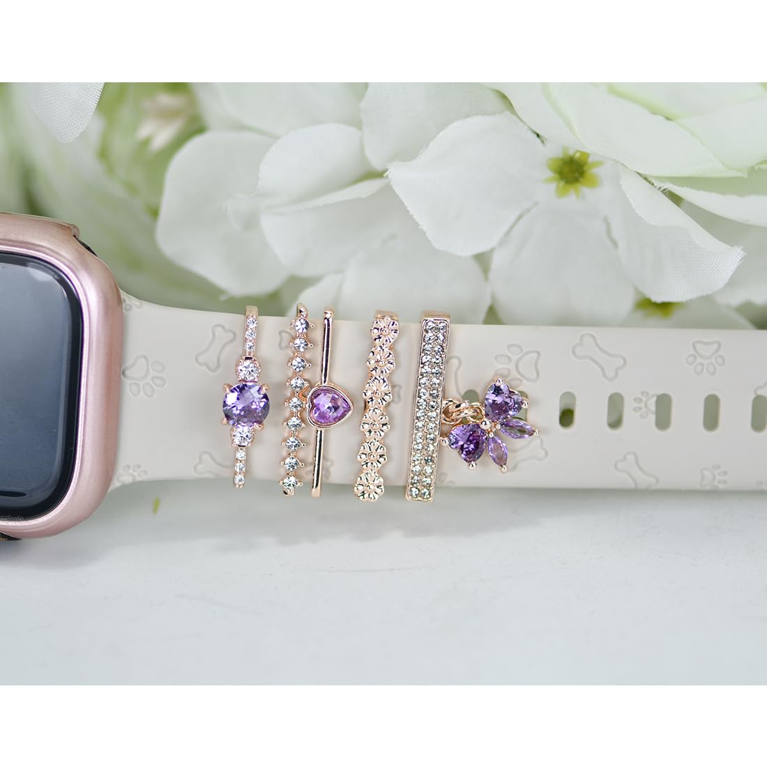 Watch Band Charms, Decorative Rings Loops Charms Compatible with Apple Silicone Watch Bands for Women 49mm 45mm 44mm 42mm 41mm 40mm 38mm , Metal Jewelry Watch Band Accessories Charms for iwatch band Series se 9 8 7 6 5 4 3 2 1 Samsung Galaxy watch 5/Pro/4