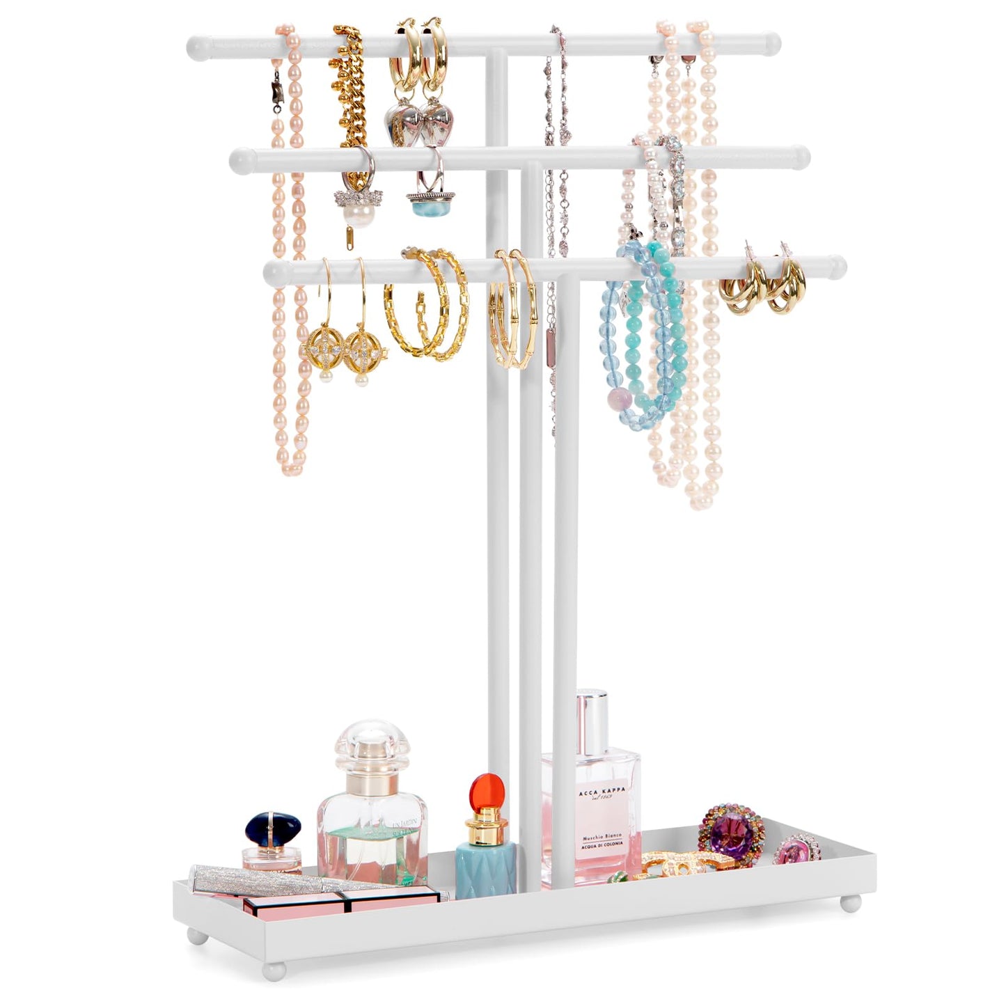 AUTODECO Jewelry Organizer Stand 3 Tier Tabletop Bracelet Rings Watches Necklace Display with Tray Great for Women Black