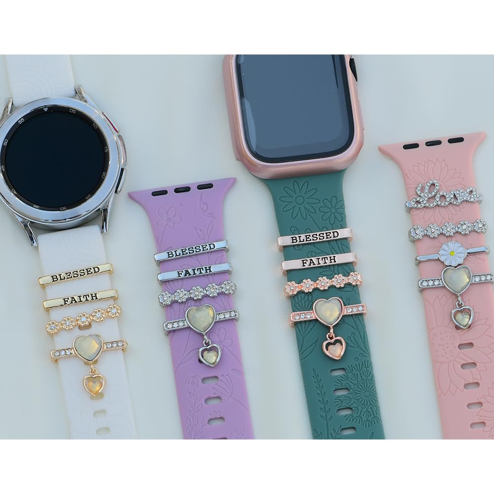 Watch Band Charms, Decorative Rings Loops Charms Compatible with Apple Silicone Watch Bands for Women 49mm 45mm 44mm 42mm 41mm 40mm 38mm , Metal Jewelry Watch Band Accessories Charms for iwatch band Series se 9 8 7 6 5 4 3 2 1 Samsung Galaxy watch 5/Pro/4
