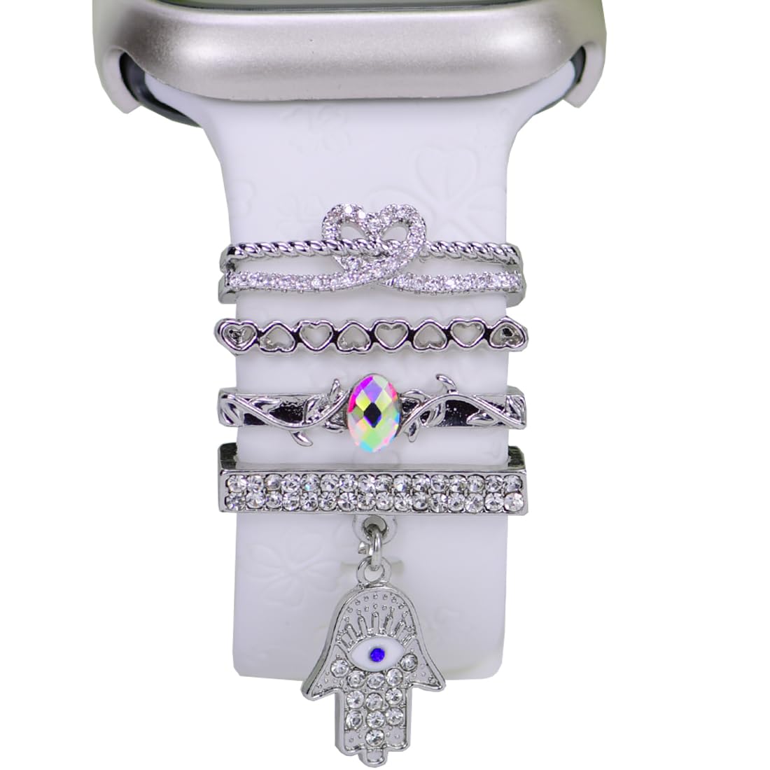 Watch Band Charms, Decorative Rings Loops Charms Compatible with Apple Silicone Watch Bands for Women 49mm 45mm 44mm 42mm 41mm 40mm 38mm , Metal Jewelry Watch Band Accessories Charms for iwatch band Series se 9 8 7 6 5 4 3 2 1 Samsung Galaxy watch 5/Pro/4