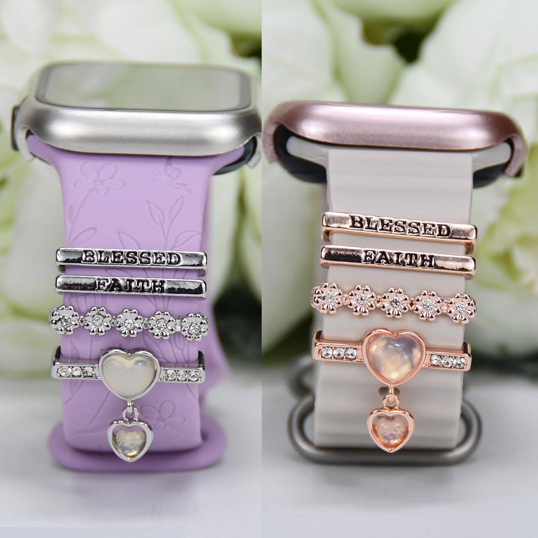 Watch Band Charms, Decorative Rings Loops Charms Compatible with Apple Silicone Watch Bands for Women 49mm 45mm 44mm 42mm 41mm 40mm 38mm , Metal Jewelry Watch Band Accessories Charms for iwatch band Series se 9 8 7 6 5 4 3 2 1 Samsung Galaxy watch 5/Pro/4