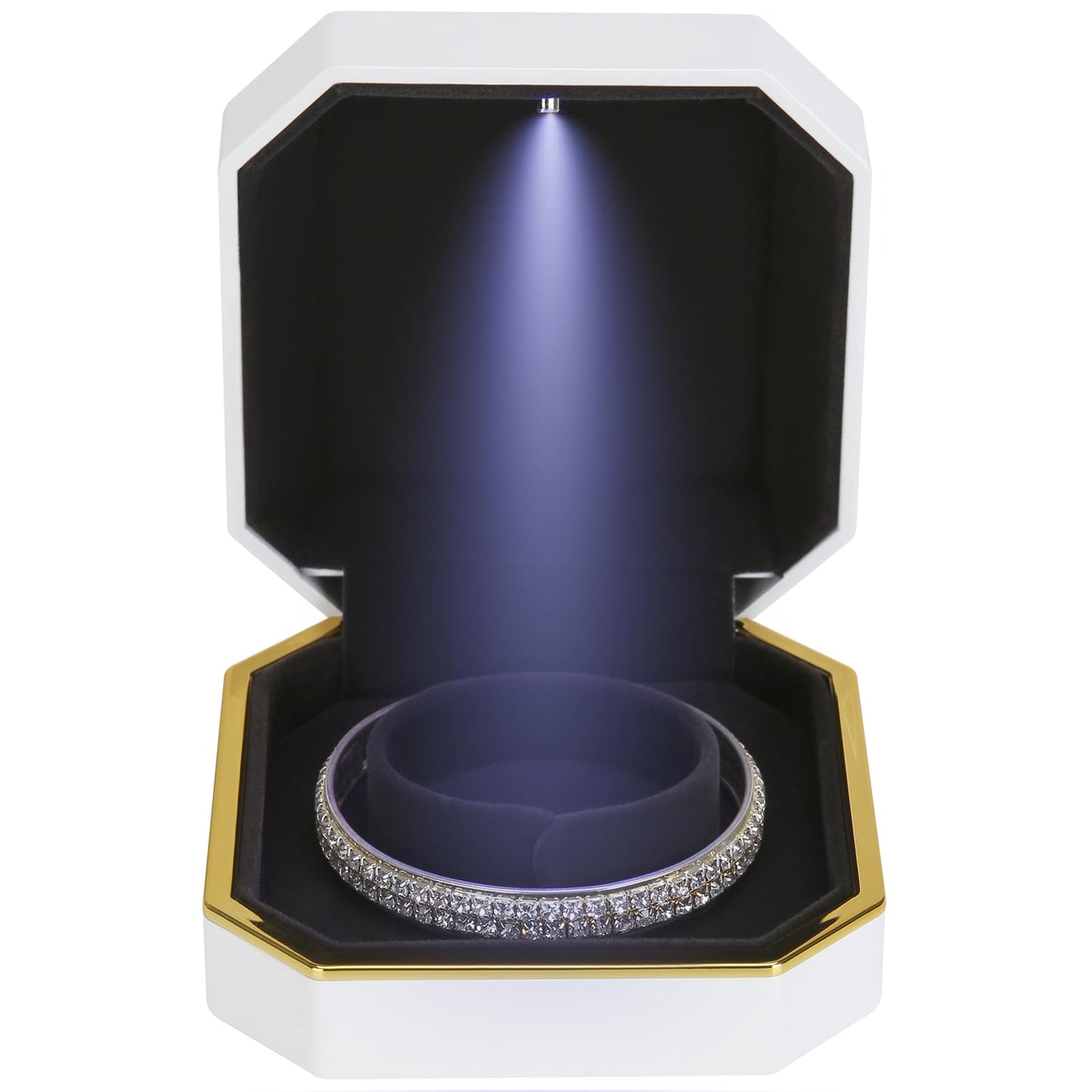 Luxury LED Jewelry Bracelet Gift Box with LED Light, Velvet Small Jewelry Box Storage Case Organizer Holder for Wedding, Engagement, Proposal, Birthday and Anniversary (Black)