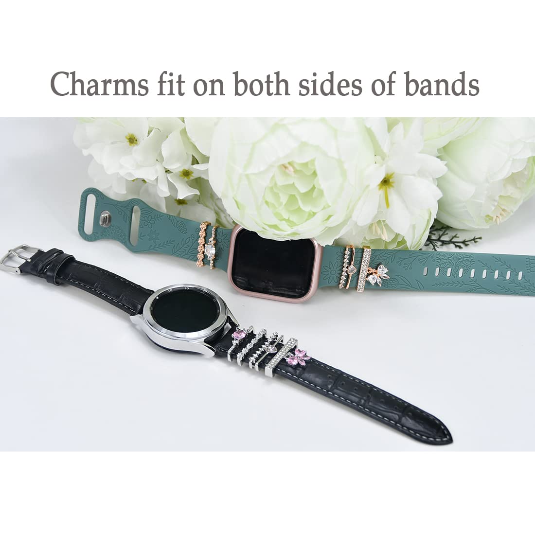 Watch Band Charms, Decorative Rings Loops Charms Compatible with Apple Silicone Watch Bands for Women 49mm 45mm 44mm 42mm 41mm 40mm 38mm , Metal Jewelry Watch Band Accessories Charms for iwatch band Series se 9 8 7 6 5 4 3 2 1 Samsung Galaxy watch 5/Pro/4