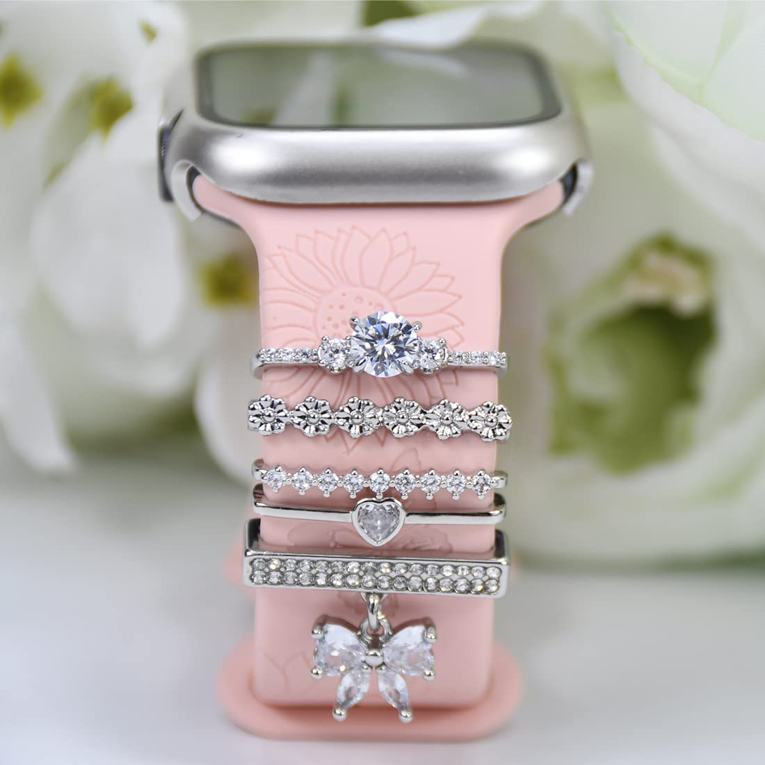 Watch Band Charms, Decorative Rings Loops Charms Compatible with Apple Silicone Watch Bands for Women 49mm 45mm 44mm 42mm 41mm 40mm 38mm , Metal Jewelry Watch Band Accessories Charms for iwatch band Series se 9 8 7 6 5 4 3 2 1 Samsung Galaxy watch 5/Pro/4