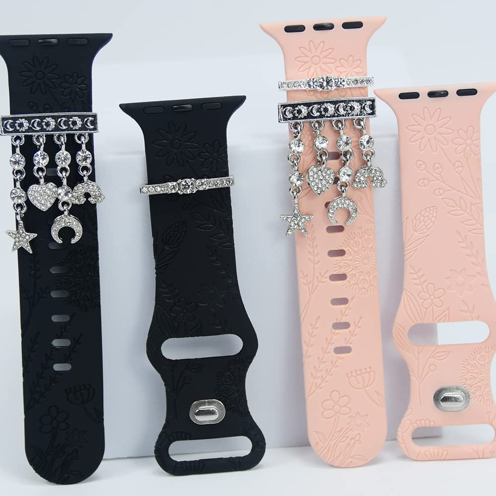 Watch Band Charms, Decorative Rings Loops Charms Compatible with Apple Silicone Watch Bands for Women 49mm 45mm 44mm 42mm 41mm 40mm 38mm , Metal Jewelry Watch Band Accessories Charms for iwatch band Series se 9 8 7 6 5 4 3 2 1 Samsung Galaxy watch 5/Pro/4