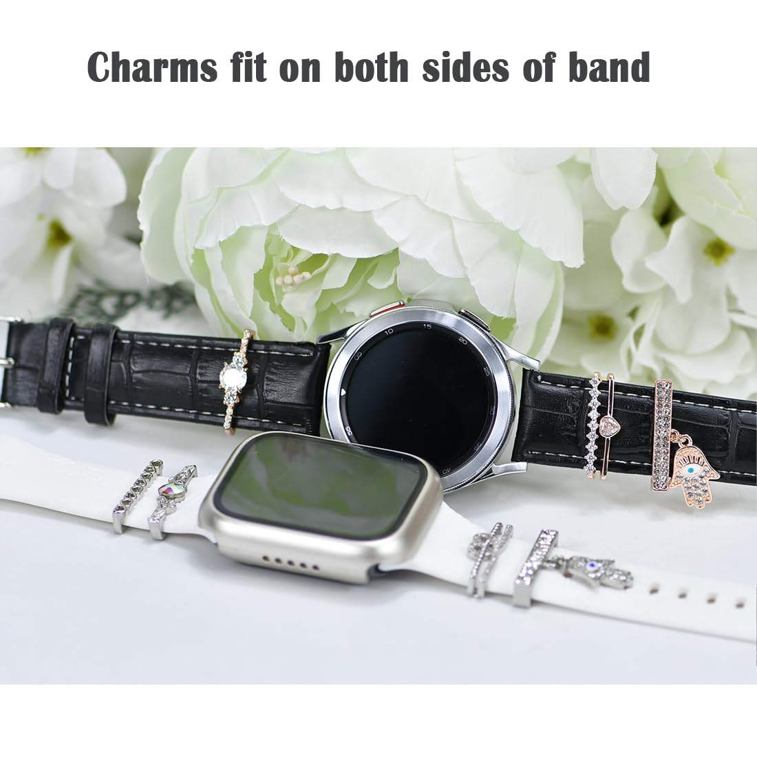 Watch Band Charms, Decorative Rings Loops Charms Compatible with Apple Silicone Watch Bands for Women 49mm 45mm 44mm 42mm 41mm 40mm 38mm , Metal Jewelry Watch Band Accessories Charms for iwatch band Series se 9 8 7 6 5 4 3 2 1 Samsung Galaxy watch 5/Pro/4