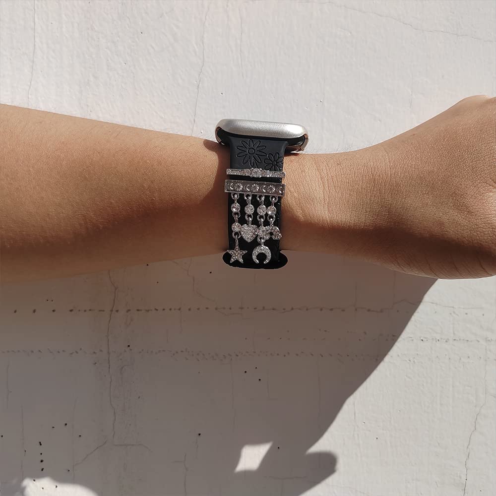 Watch Band Charms, Decorative Rings Loops Charms Compatible with Apple Silicone Watch Bands for Women 49mm 45mm 44mm 42mm 41mm 40mm 38mm , Metal Jewelry Watch Band Accessories Charms for iwatch band Series se 9 8 7 6 5 4 3 2 1 Samsung Galaxy watch 5/Pro/4
