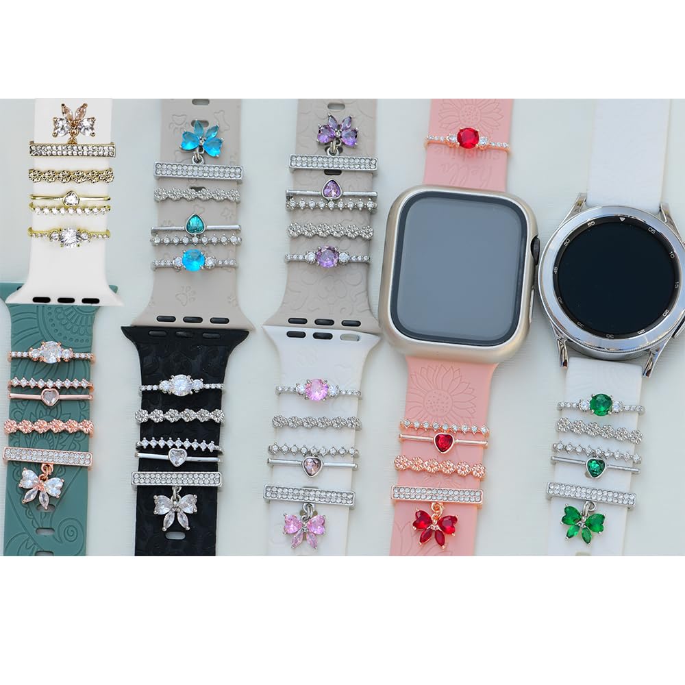 Watch Band Charms, Decorative Rings Loops Charms Compatible with Apple Silicone Watch Bands for Women 49mm 45mm 44mm 42mm 41mm 40mm 38mm , Metal Jewelry Watch Band Accessories Charms for iwatch band Series se 9 8 7 6 5 4 3 2 1 Samsung Galaxy watch 5/Pro/4