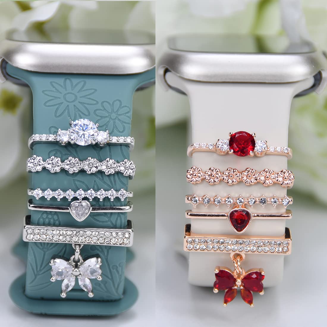 Watch Band Charms, Decorative Rings Loops Charms Compatible with Apple Silicone Watch Bands for Women 49mm 45mm 44mm 42mm 41mm 40mm 38mm , Metal Jewelry Watch Band Accessories Charms for iwatch band Series se 9 8 7 6 5 4 3 2 1 Samsung Galaxy watch 5/Pro/4