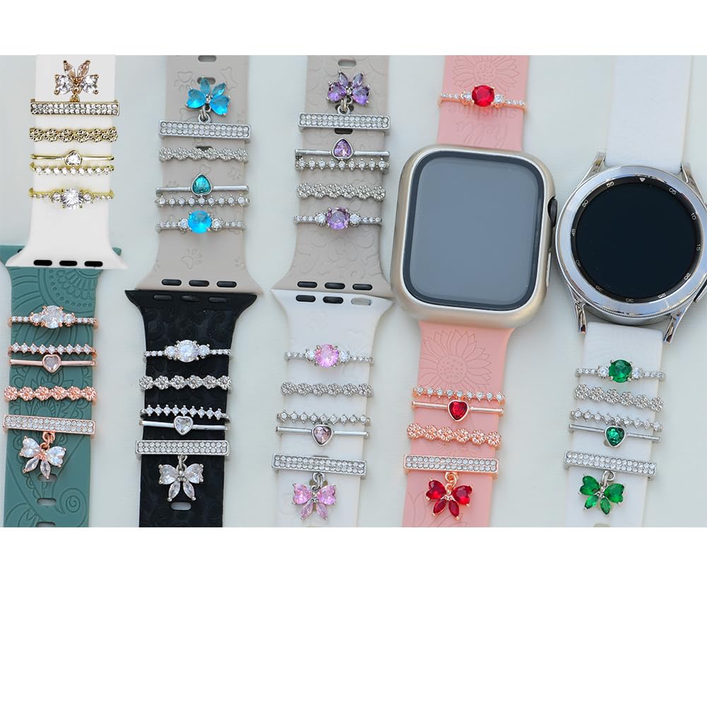 Watch Band Charms, Decorative Rings Loops Charms Compatible with Apple Silicone Watch Bands for Women 49mm 45mm 44mm 42mm 41mm 40mm 38mm , Metal Jewelry Watch Band Accessories Charms for iwatch band Series se 9 8 7 6 5 4 3 2 1 Samsung Galaxy watch 5/Pro/4