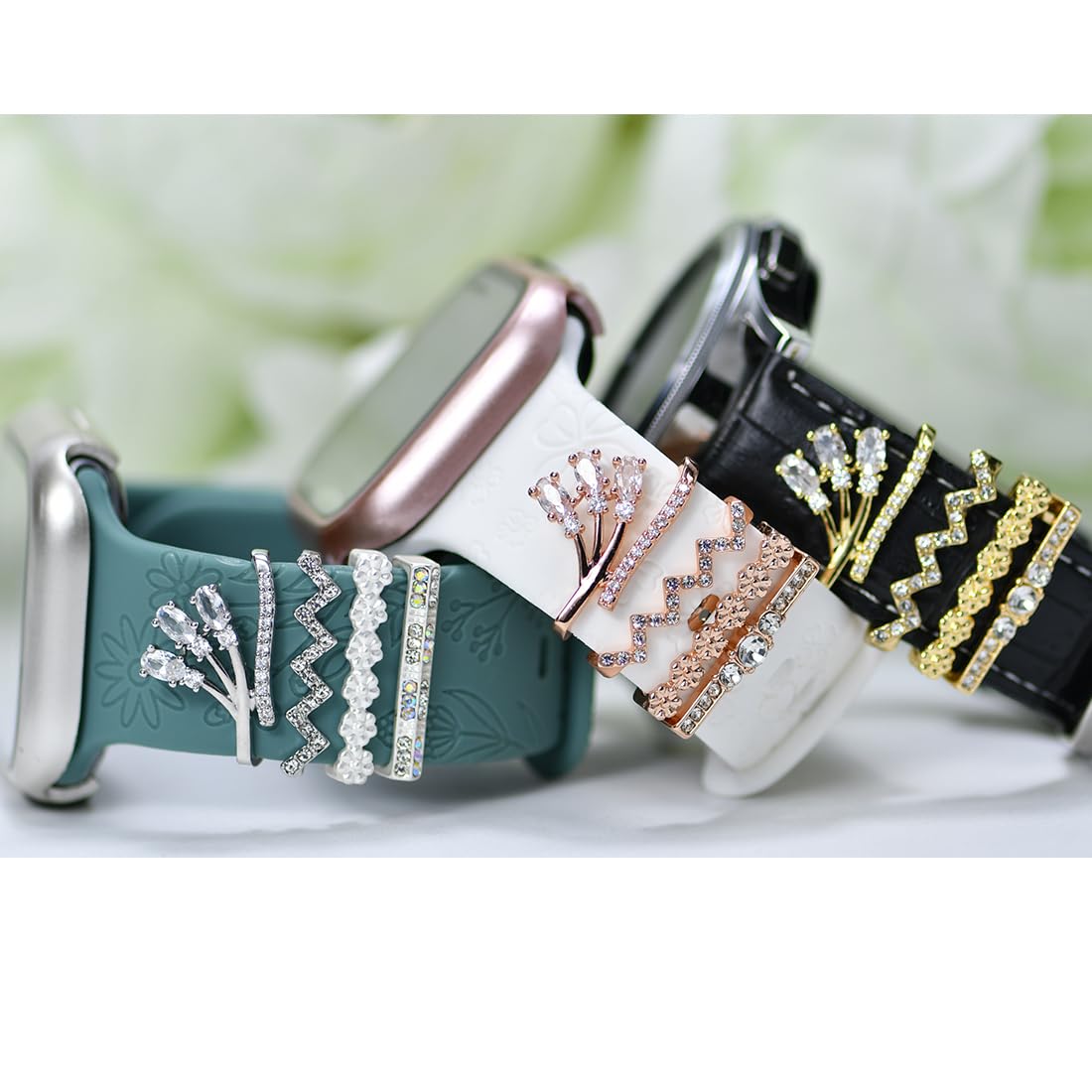Watch Band Charms, Decorative Rings Loops Charms Compatible with Apple Silicone Watch Bands for Women 49mm 45mm 44mm 42mm 41mm 40mm 38mm , Metal Jewelry Watch Band Accessories Charms for iwatch band Series se 9 8 7 6 5 4 3 2 1 Samsung Galaxy watch 5/Pro/4