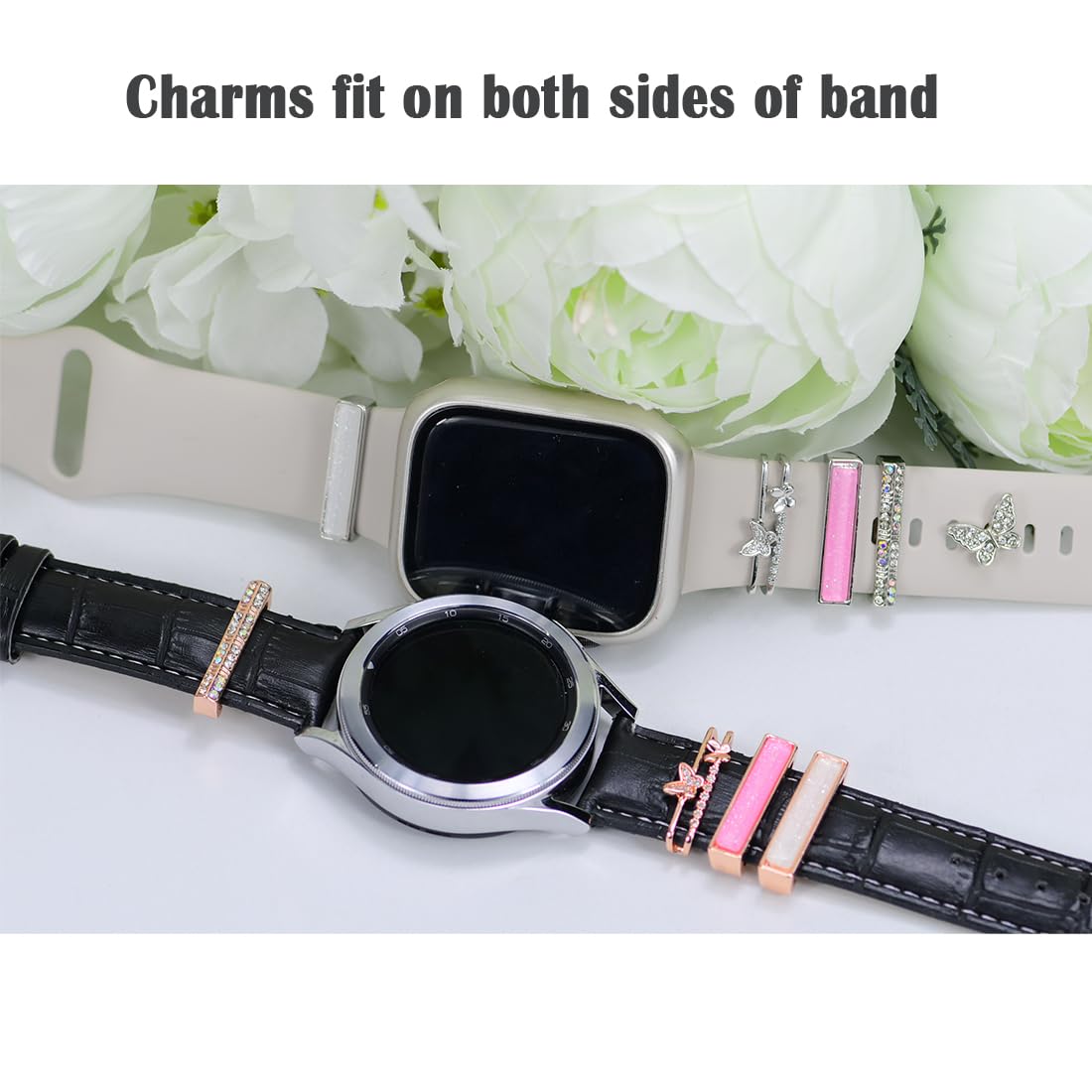 Watch Band Charms, Decorative Rings Loops Charms Compatible with Apple Silicone Watch Bands for Women 49mm 45mm 44mm 42mm 41mm 40mm 38mm , Metal Jewelry Watch Band Accessories Charms for iwatch band Series se 9 8 7 6 5 4 3 2 1 Samsung Galaxy watch 5/Pro/4