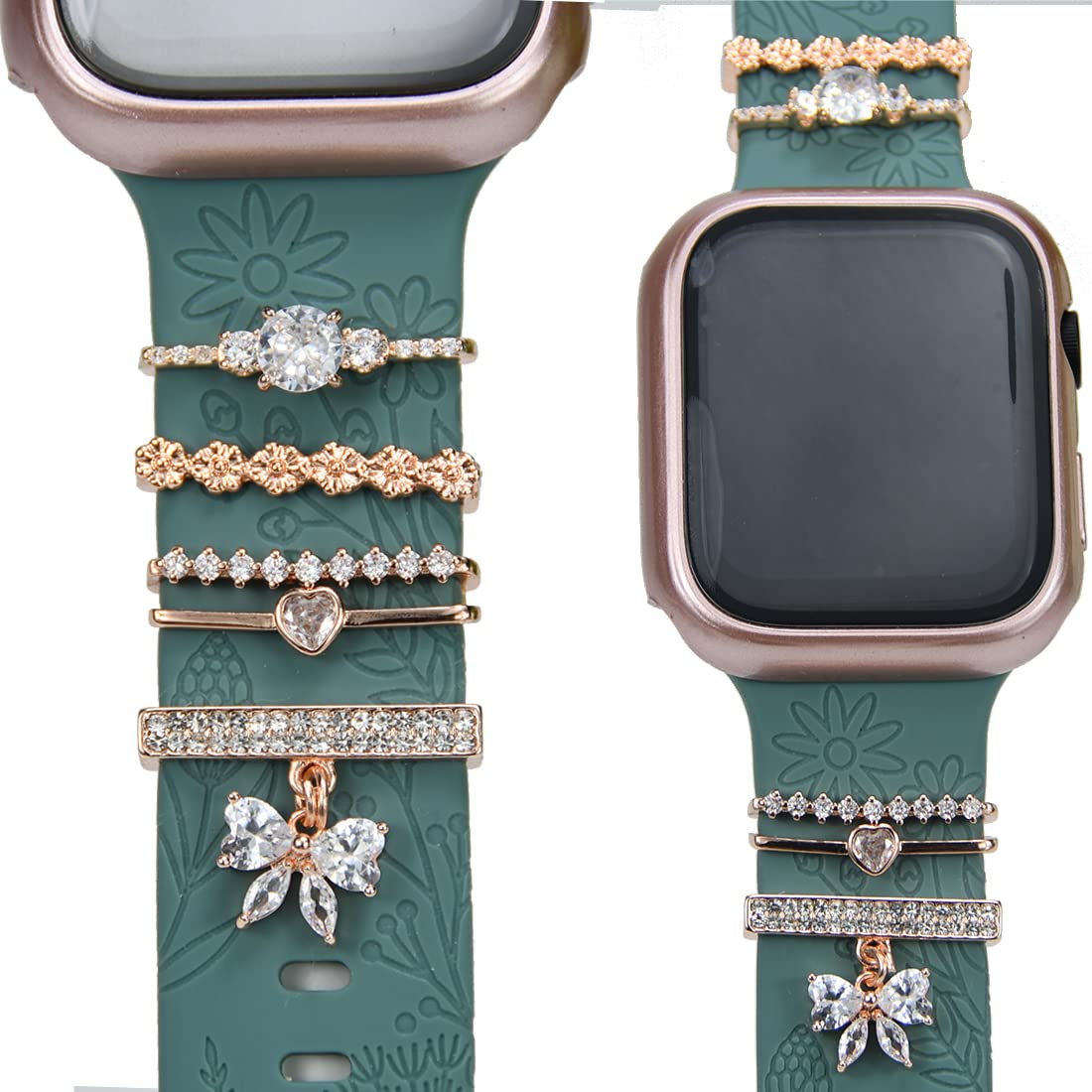 Watch Band Charms, Decorative Rings Loops Charms Compatible with Apple Silicone Watch Bands for Women 49mm 45mm 44mm 42mm 41mm 40mm 38mm , Metal Jewelry Watch Band Accessories Charms for iwatch band Series se 9 8 7 6 5 4 3 2 1 Samsung Galaxy watch 5/Pro/4