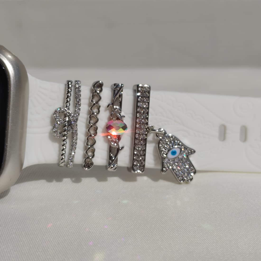 Watch Band Charms, Decorative Rings Loops Charms Compatible with Apple Silicone Watch Bands for Women 49mm 45mm 44mm 42mm 41mm 40mm 38mm , Metal Jewelry Watch Band Accessories Charms for iwatch band Series se 9 8 7 6 5 4 3 2 1 Samsung Galaxy watch 5/Pro/4