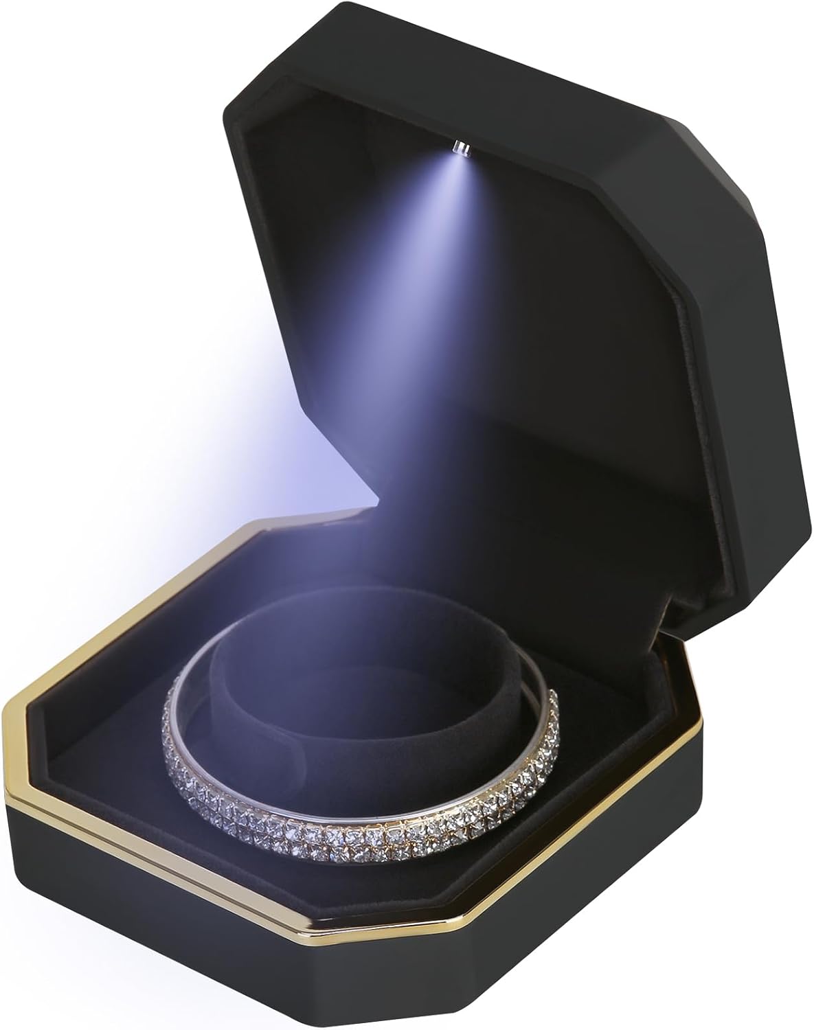 Luxury LED Jewelry Bracelet Gift Box with LED Light, Velvet Small Jewelry Box Storage Case Organizer Holder for Wedding, Engagement, Proposal, Birthday and Anniversary (Black)