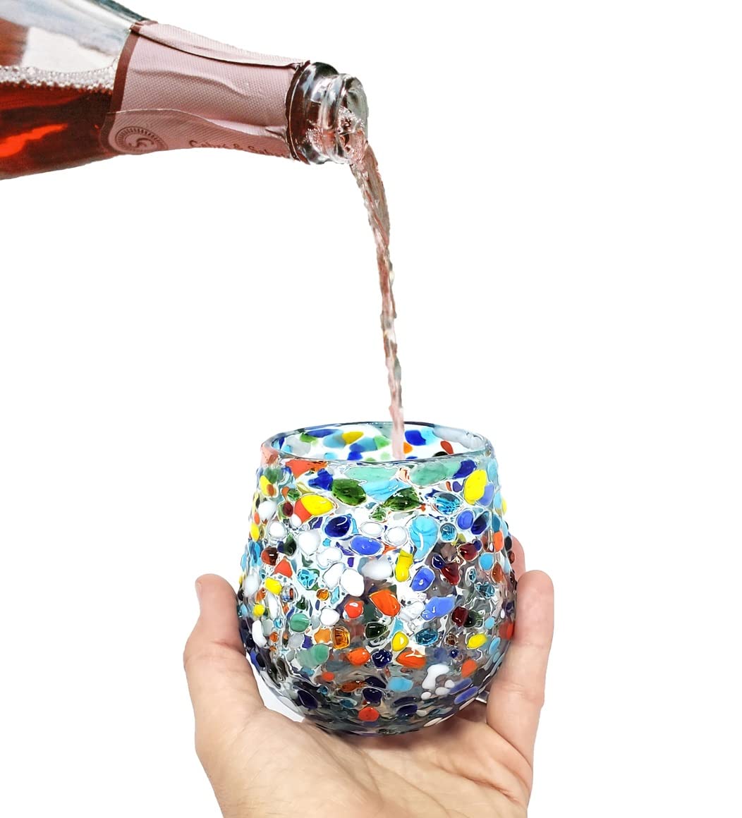 Confetti Rocks 120 oz Pitcher and 6 Drinking Glasses set, Recycled Glass, Lead-free, Toxin-Free (Pitcher & Glasses)