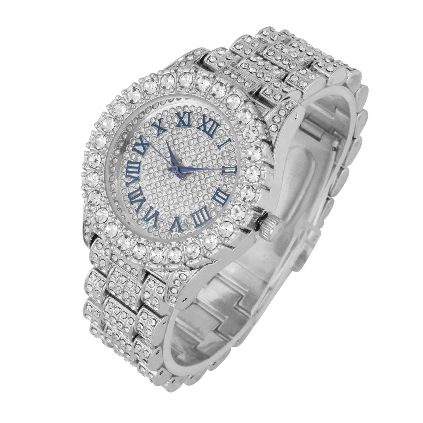 Charles Raymond Women's Big Rocks Bezel Colored Dial with Roman Numerals Fully Iced Out Watch - ST10327LA
