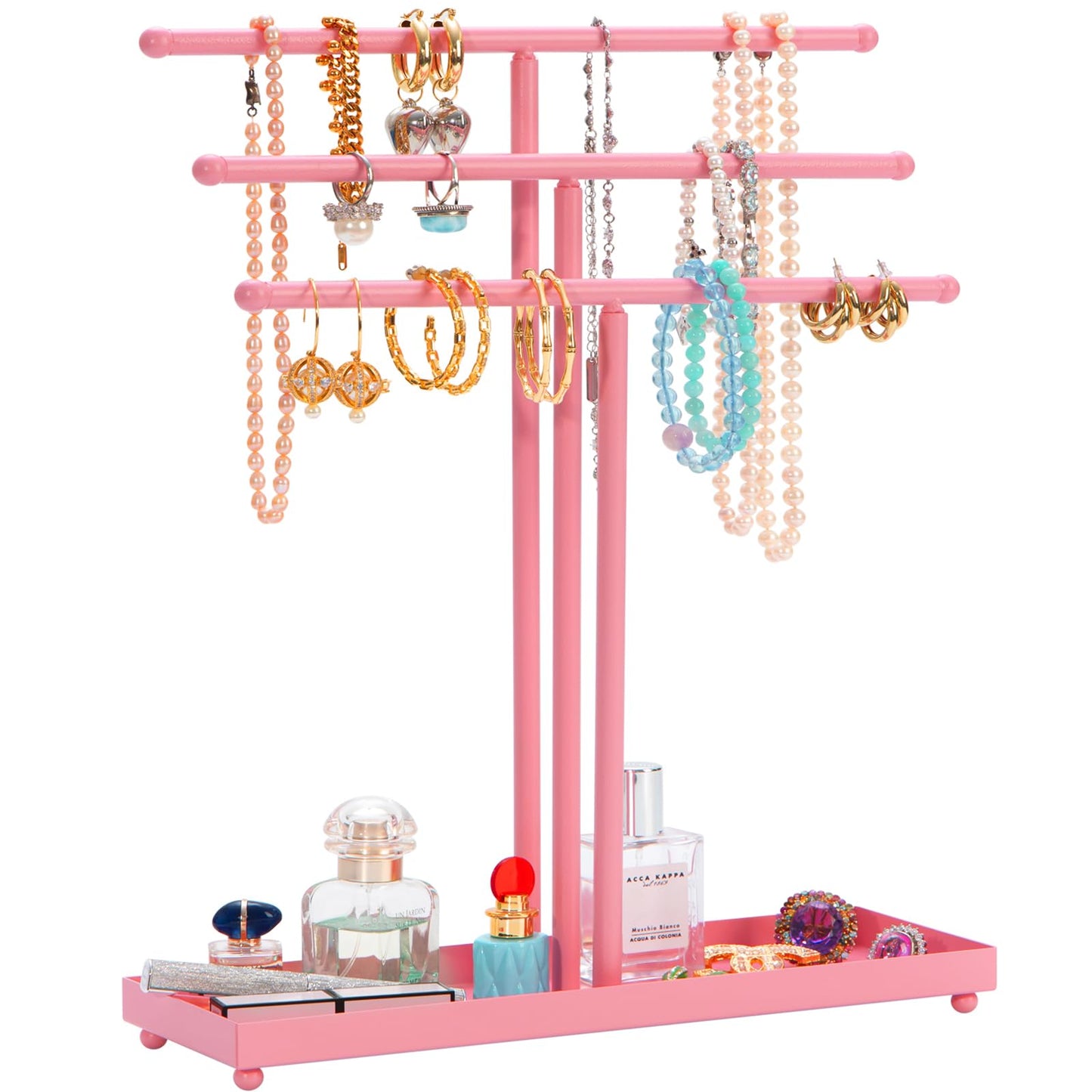 AUTODECO Jewelry Organizer Stand 3 Tier Tabletop Bracelet Rings Watches Necklace Display with Tray Great for Women Black