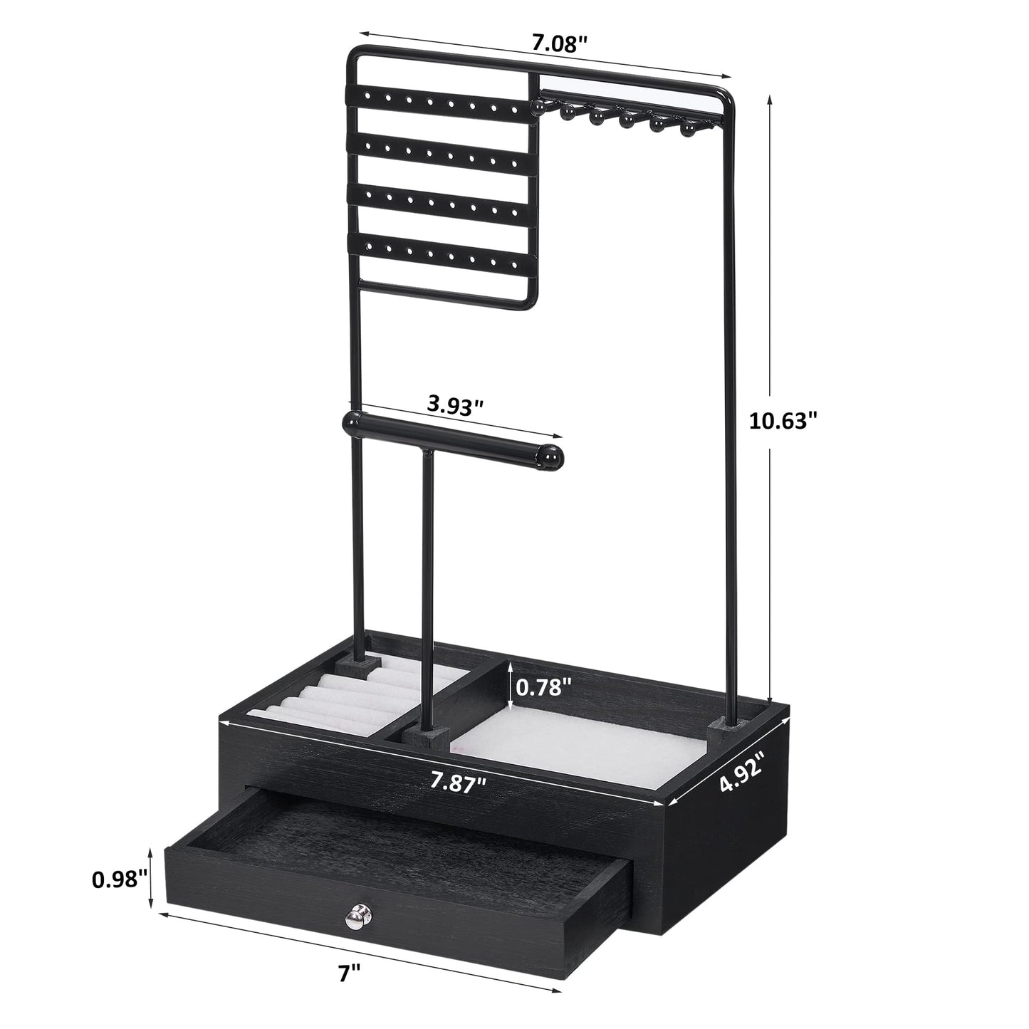BEWISHOME Jewelry Organizer Stand, Jewelry Holder Organizer for Women Girls Gifts Jewelry Tree Stand with Wooden Basis for Earrings Rings Necklaces Watches Bracelets Black, SSJ01B