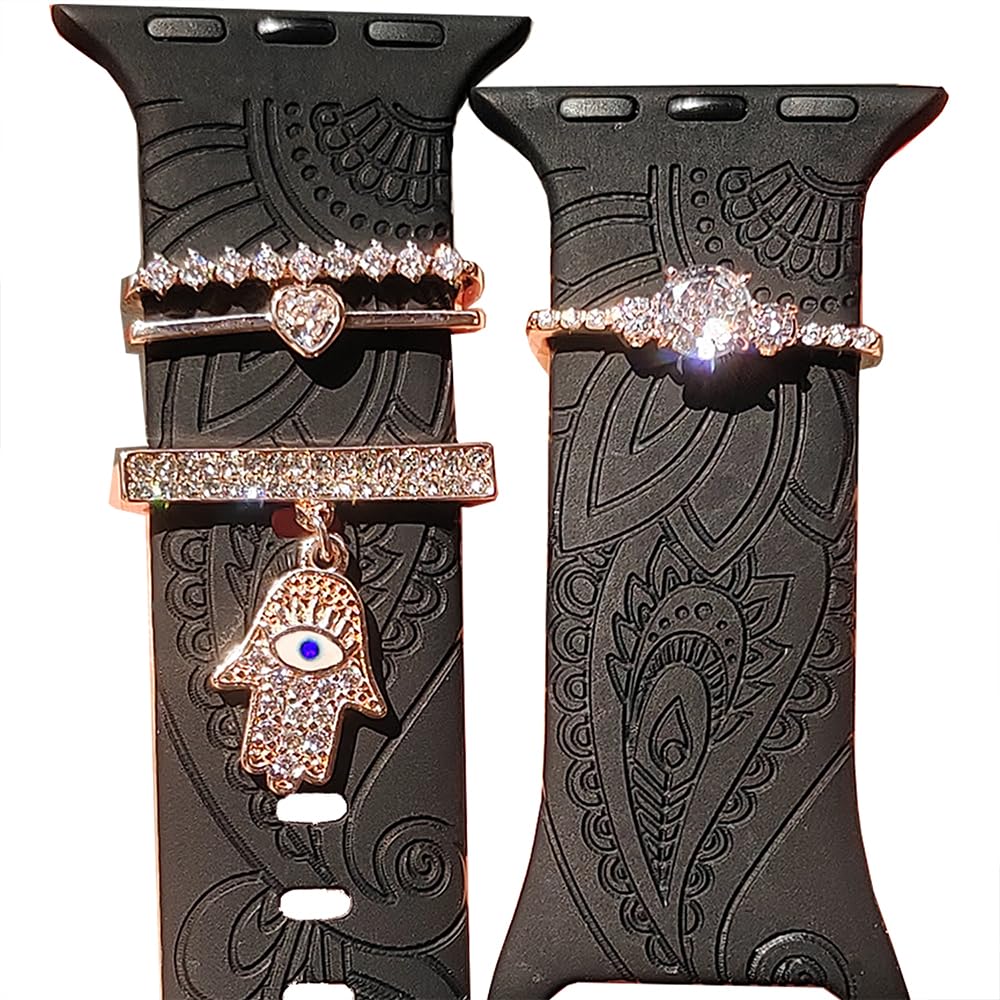 Watch Band Charms, Decorative Rings Loops Charms Compatible with Apple Silicone Watch Bands for Women 49mm 45mm 44mm 42mm 41mm 40mm 38mm , Metal Jewelry Watch Band Accessories Charms for iwatch band Series se 9 8 7 6 5 4 3 2 1 Samsung Galaxy watch 5/Pro/4