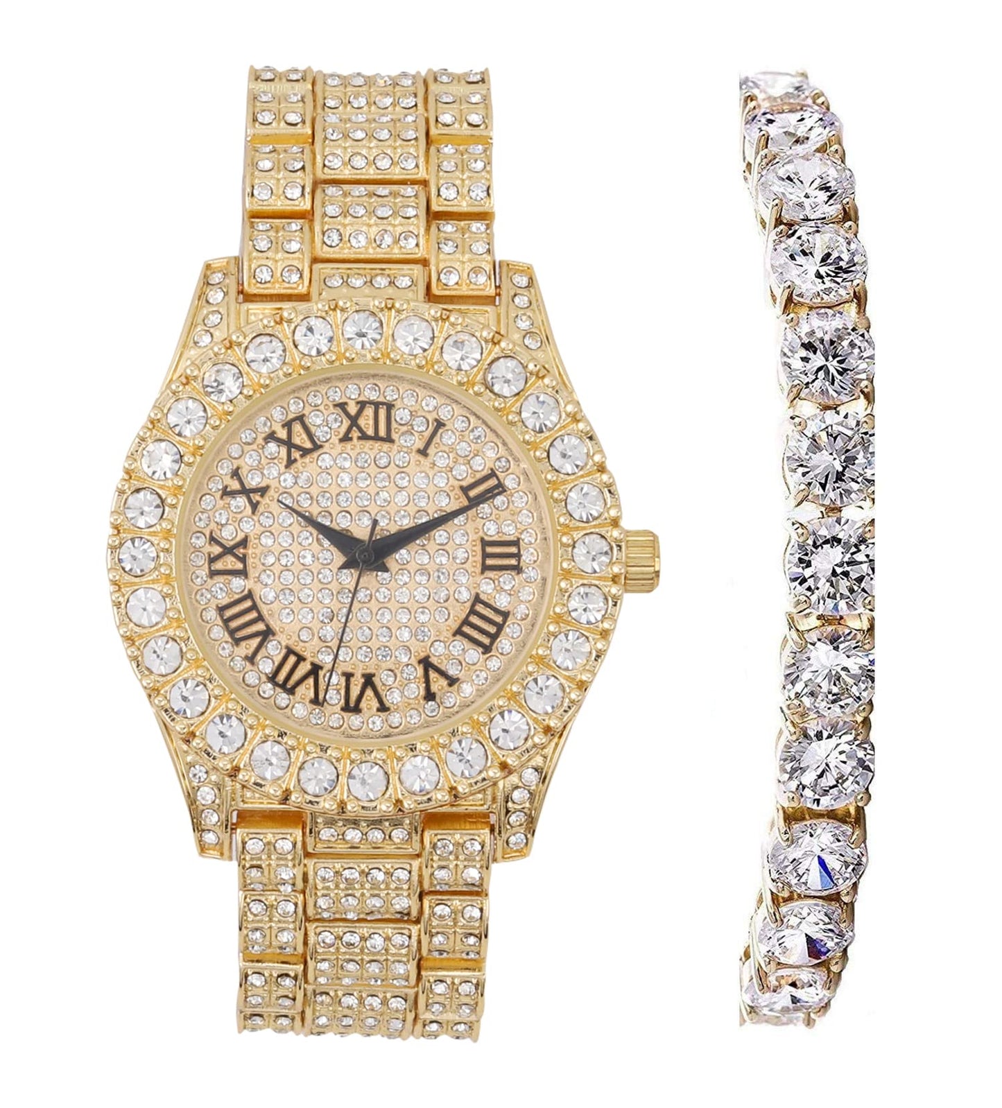 Charles Raymond Women's Big Rocks Bezel Colored Dial with Roman Numerals Fully Iced Out Watch - ST10327LA