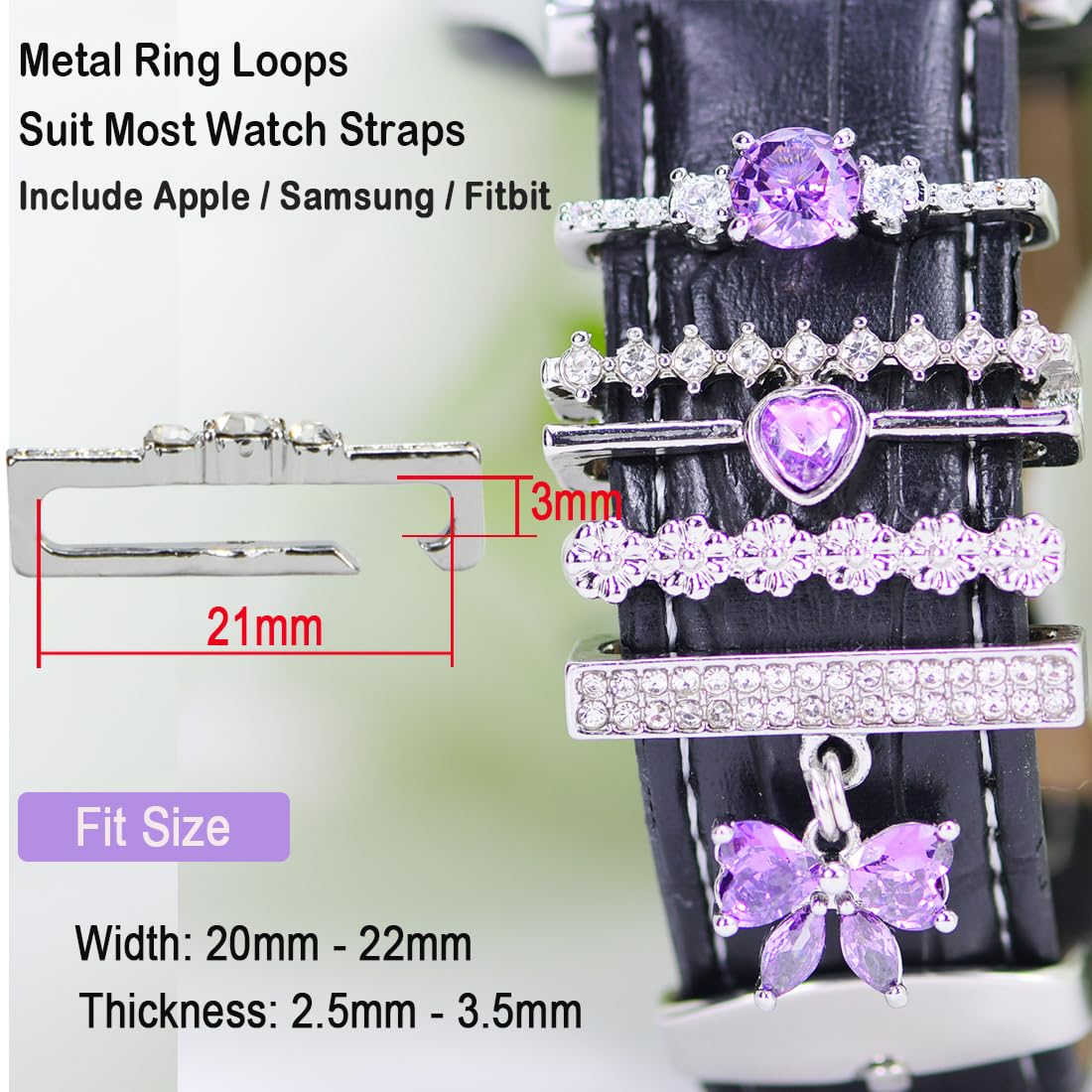 Watch Band Charms, Decorative Rings Loops Charms Compatible with Apple Silicone Watch Bands for Women 49mm 45mm 44mm 42mm 41mm 40mm 38mm , Metal Jewelry Watch Band Accessories Charms for iwatch band Series se 9 8 7 6 5 4 3 2 1 Samsung Galaxy watch 5/Pro/4